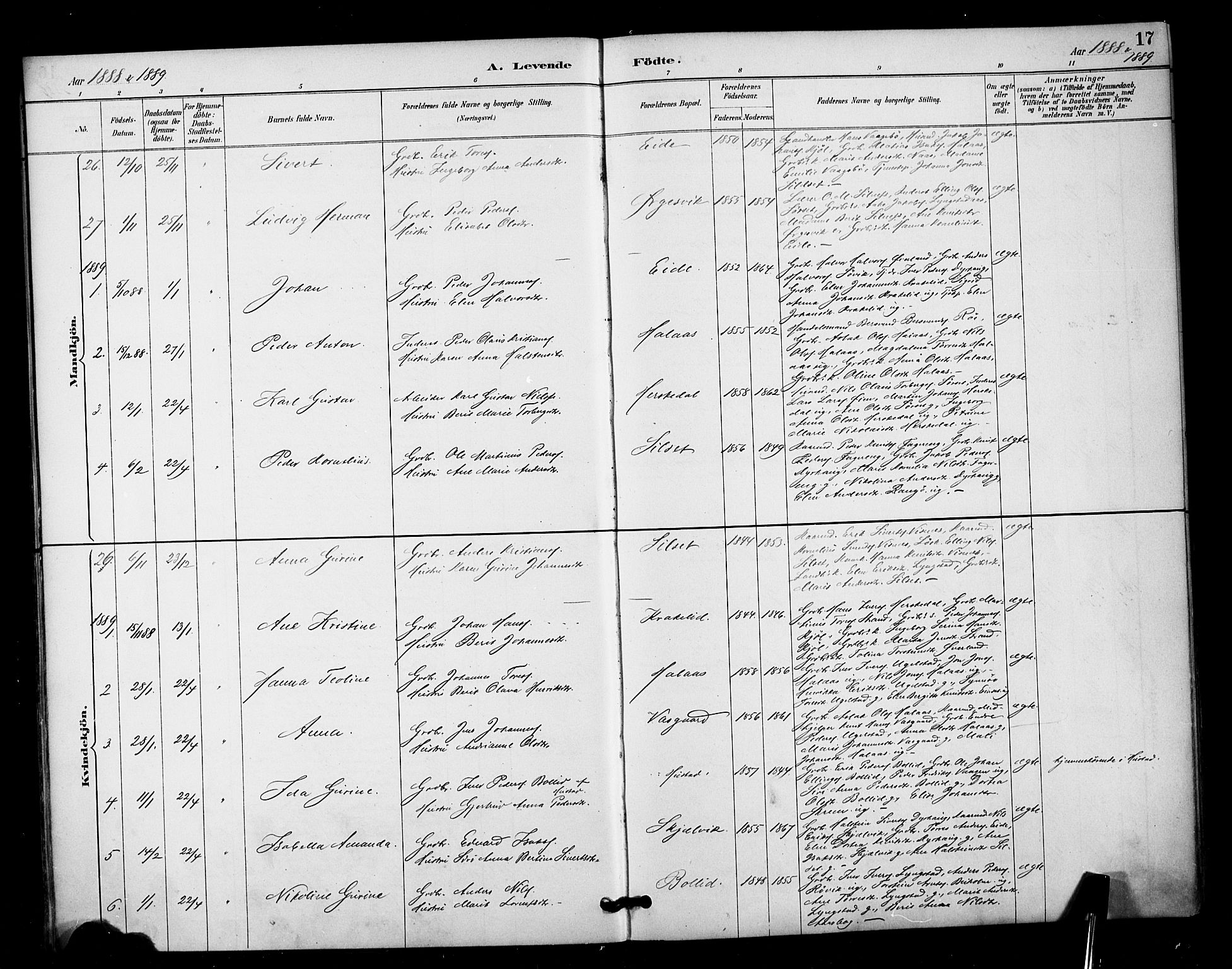 Ministerialprotokoller, klokkerbøker og fødselsregistre - Møre og Romsdal, AV/SAT-A-1454/571/L0836: Parish register (official) no. 571A01, 1884-1899, p. 17