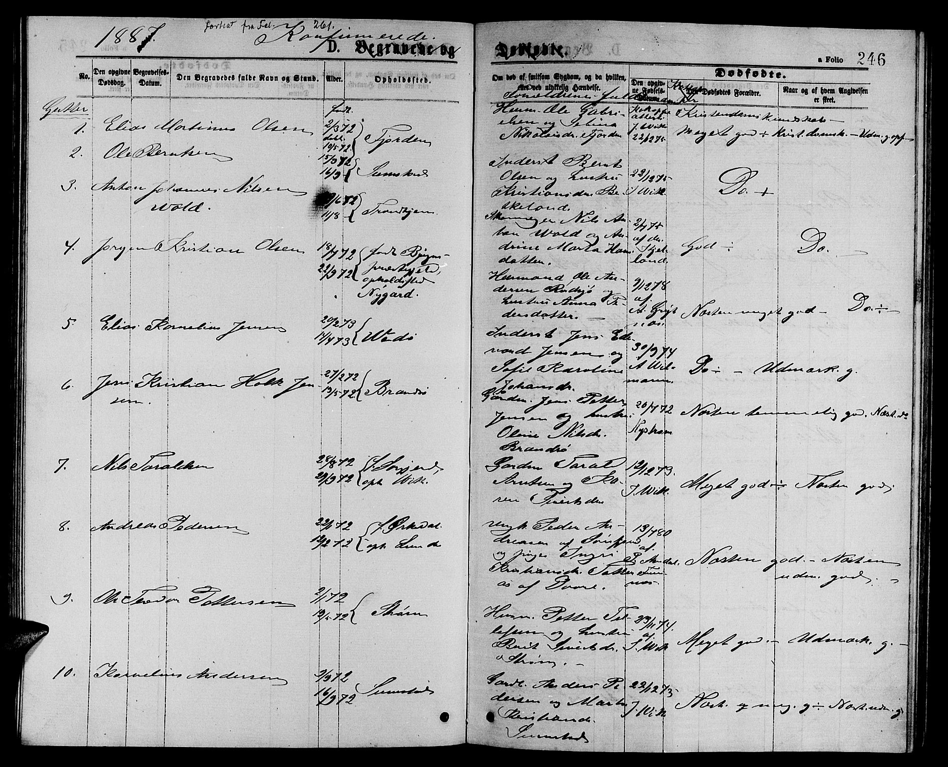 Ministerialprotokoller, klokkerbøker og fødselsregistre - Sør-Trøndelag, SAT/A-1456/657/L0715: Parish register (copy) no. 657C02, 1873-1888, p. 246