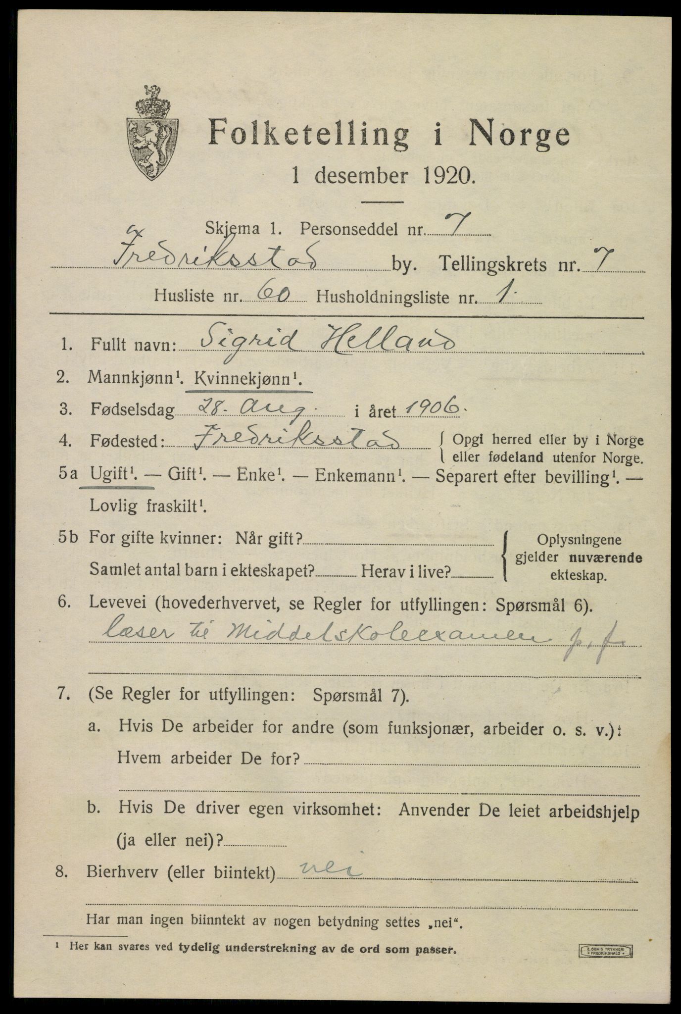 SAO, 1920 census for Fredrikstad, 1920, p. 22873