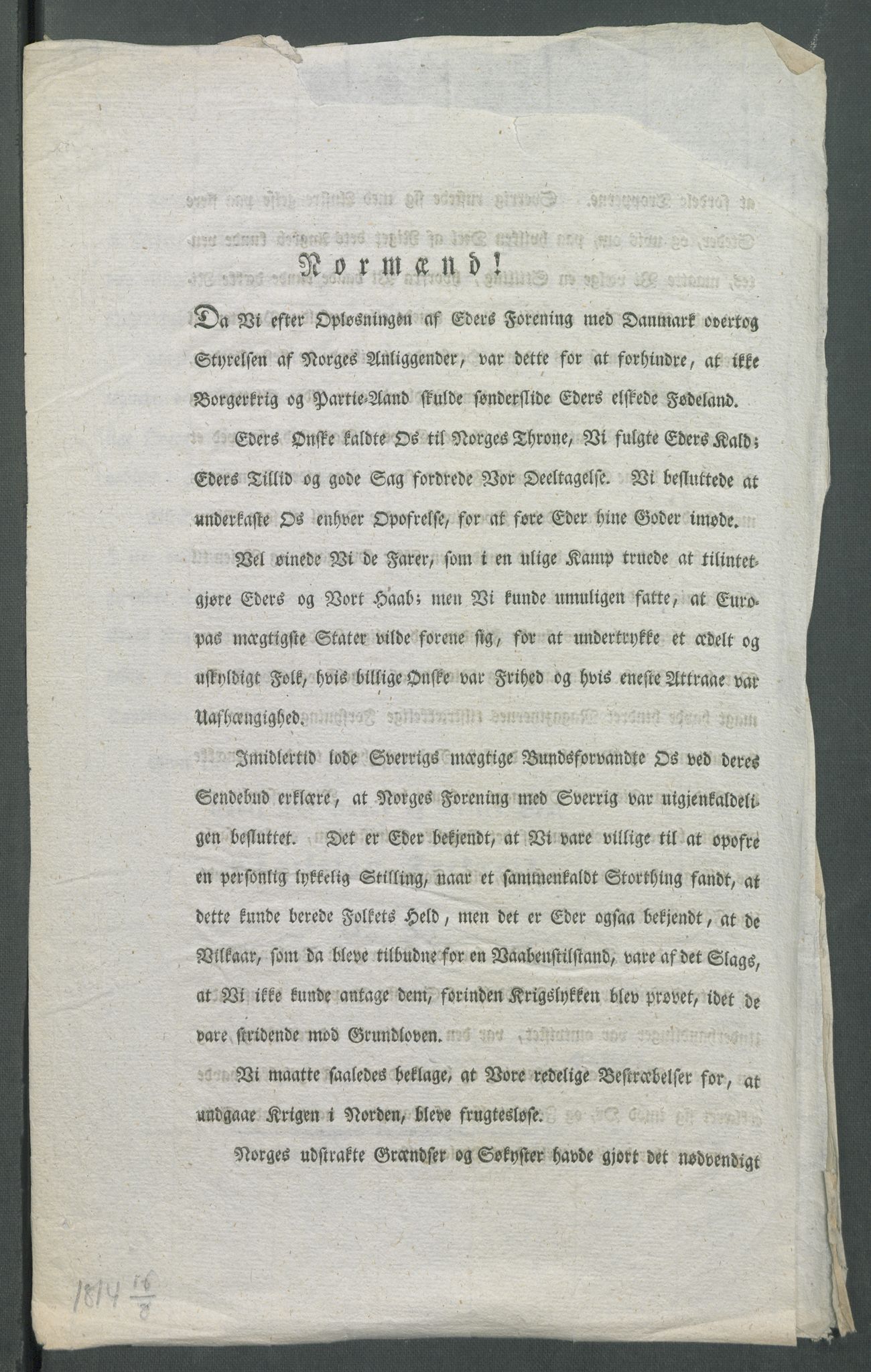 Forskjellige samlinger, Historisk-kronologisk samling, AV/RA-EA-4029/G/Ga/L0009A: Historisk-kronologisk samling. Dokumenter fra januar og ut september 1814. , 1814, p. 290