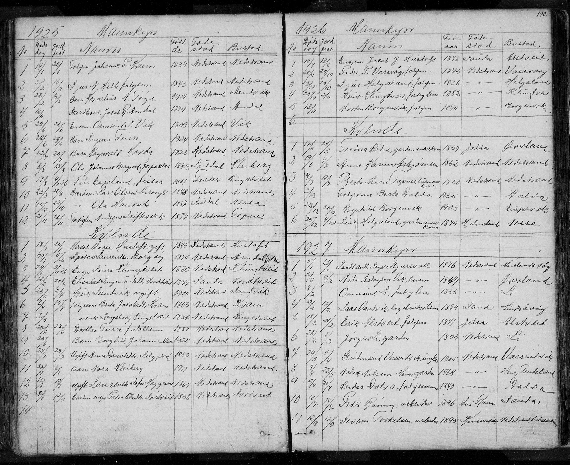 Nedstrand sokneprestkontor, SAST/A-101841/01/V: Parish register (copy) no. B 3, 1848-1933, p. 190