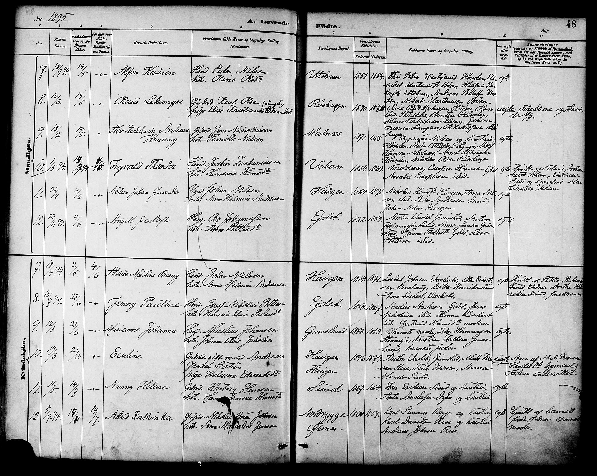 Ministerialprotokoller, klokkerbøker og fødselsregistre - Nordland, AV/SAT-A-1459/892/L1320: Parish register (official) no. 892A01, 1886-1901, p. 48