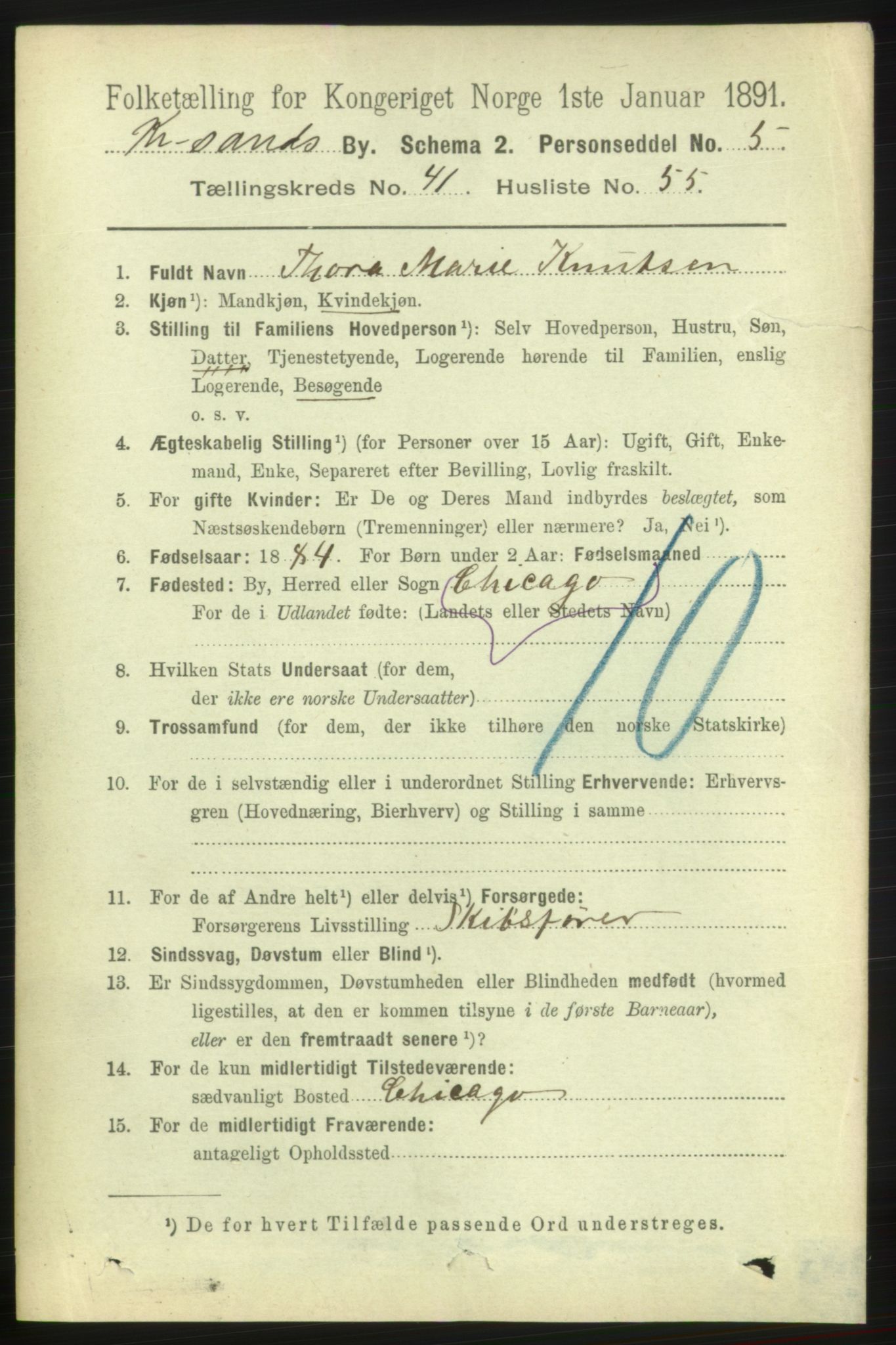 RA, 1891 census for 1001 Kristiansand, 1891, p. 13071