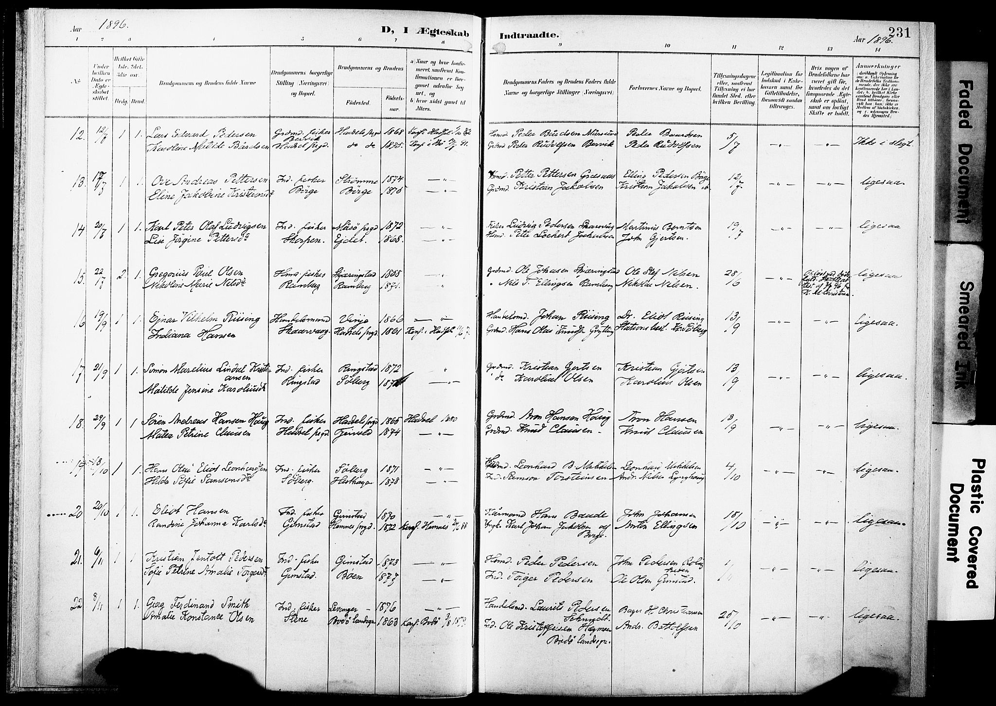 Ministerialprotokoller, klokkerbøker og fødselsregistre - Nordland, AV/SAT-A-1459/891/L1305: Parish register (official) no. 891A10, 1895-1921, p. 231