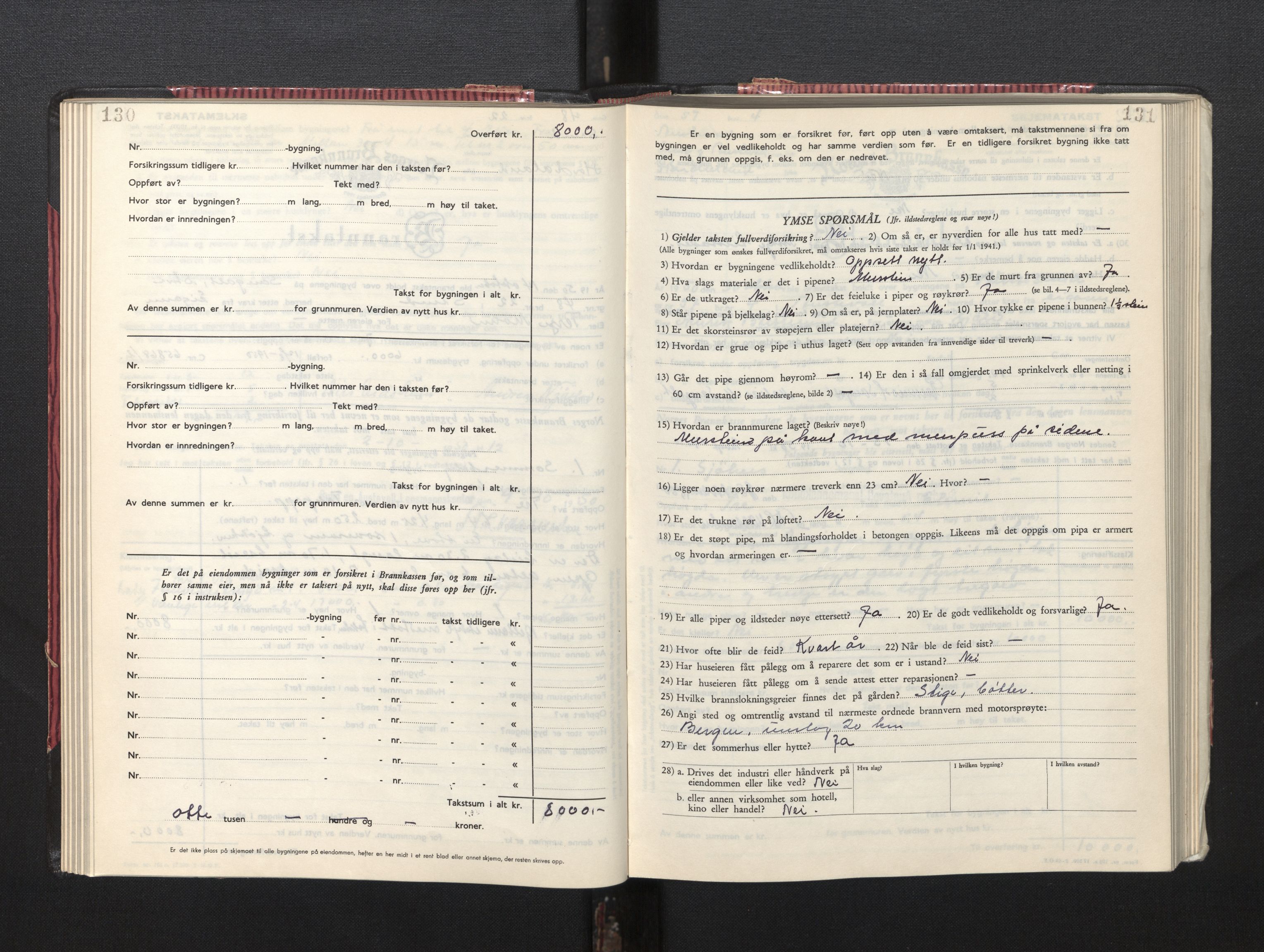 Lensmannen i Sund og Austevoll, AV/SAB-A-35201/0012/L0005: Branntakstprotokoll, skjematakst, 1949-1955, p. 130-131