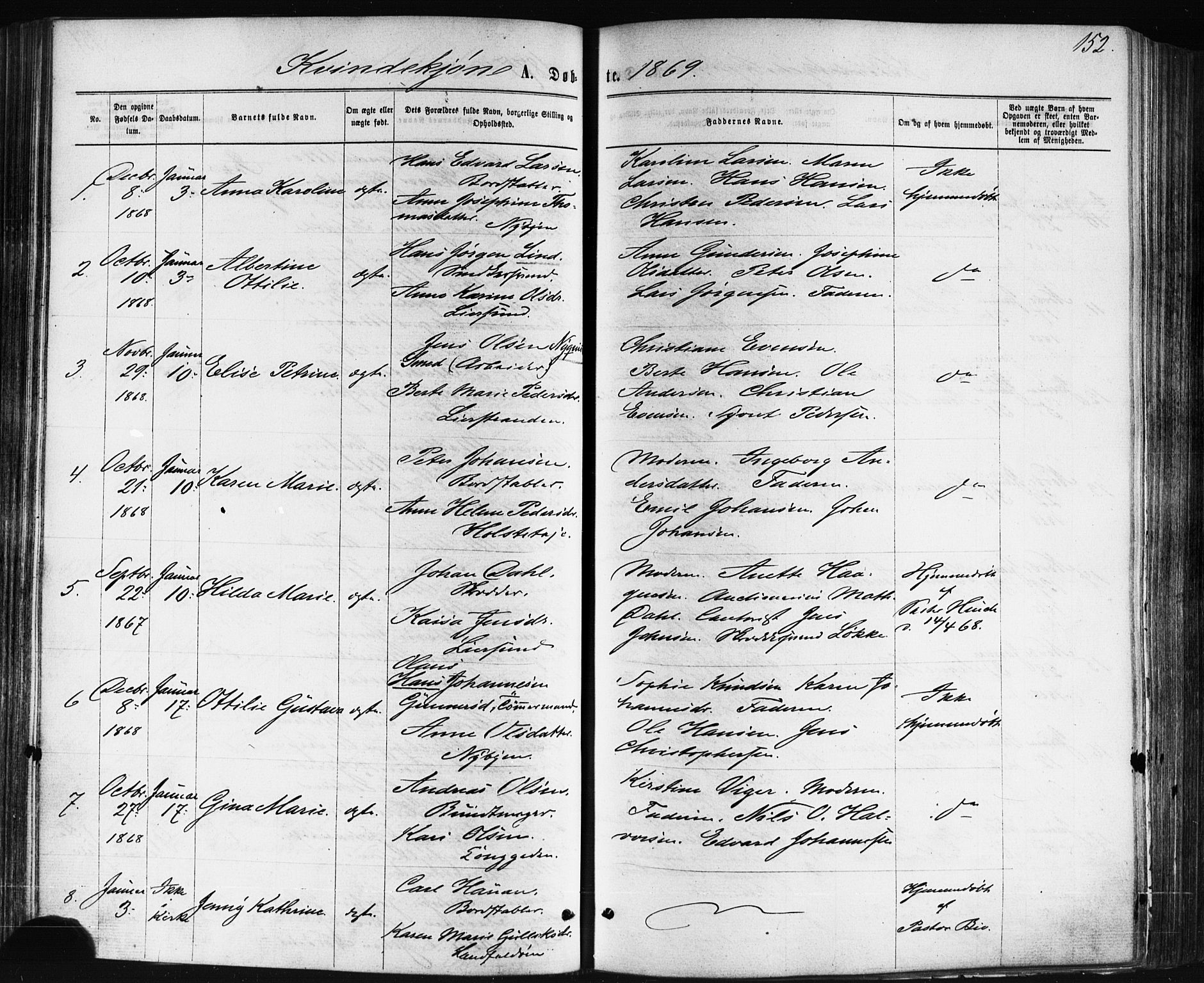 Bragernes kirkebøker, SAKO/A-6/F/Fb/L0004: Parish register (official) no. II 4, 1869-1875, p. 152