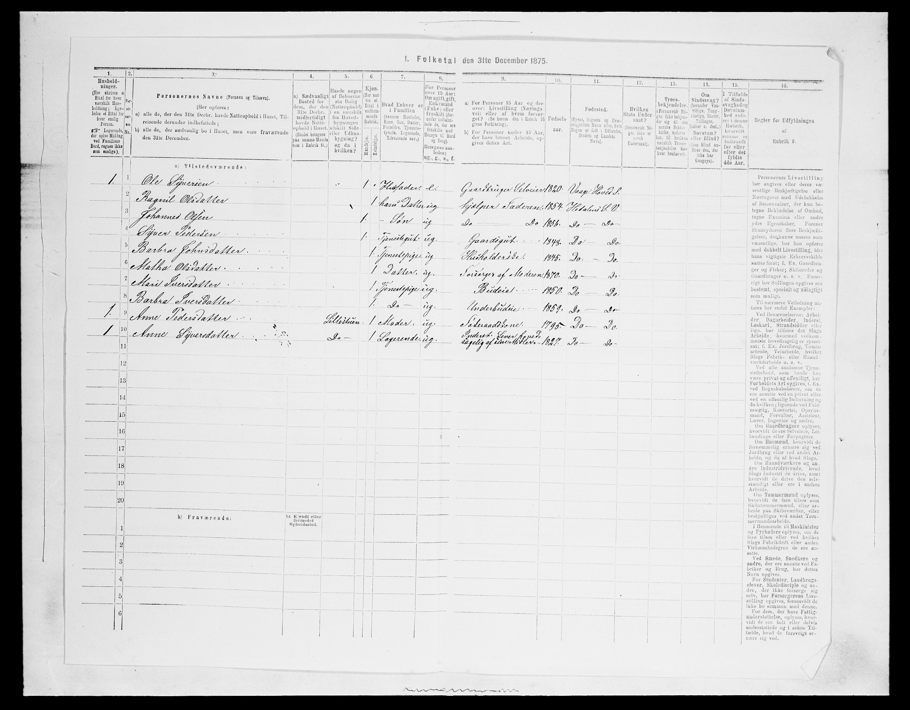 SAH, 1875 census for 0515P Vågå, 1875, p. 1528