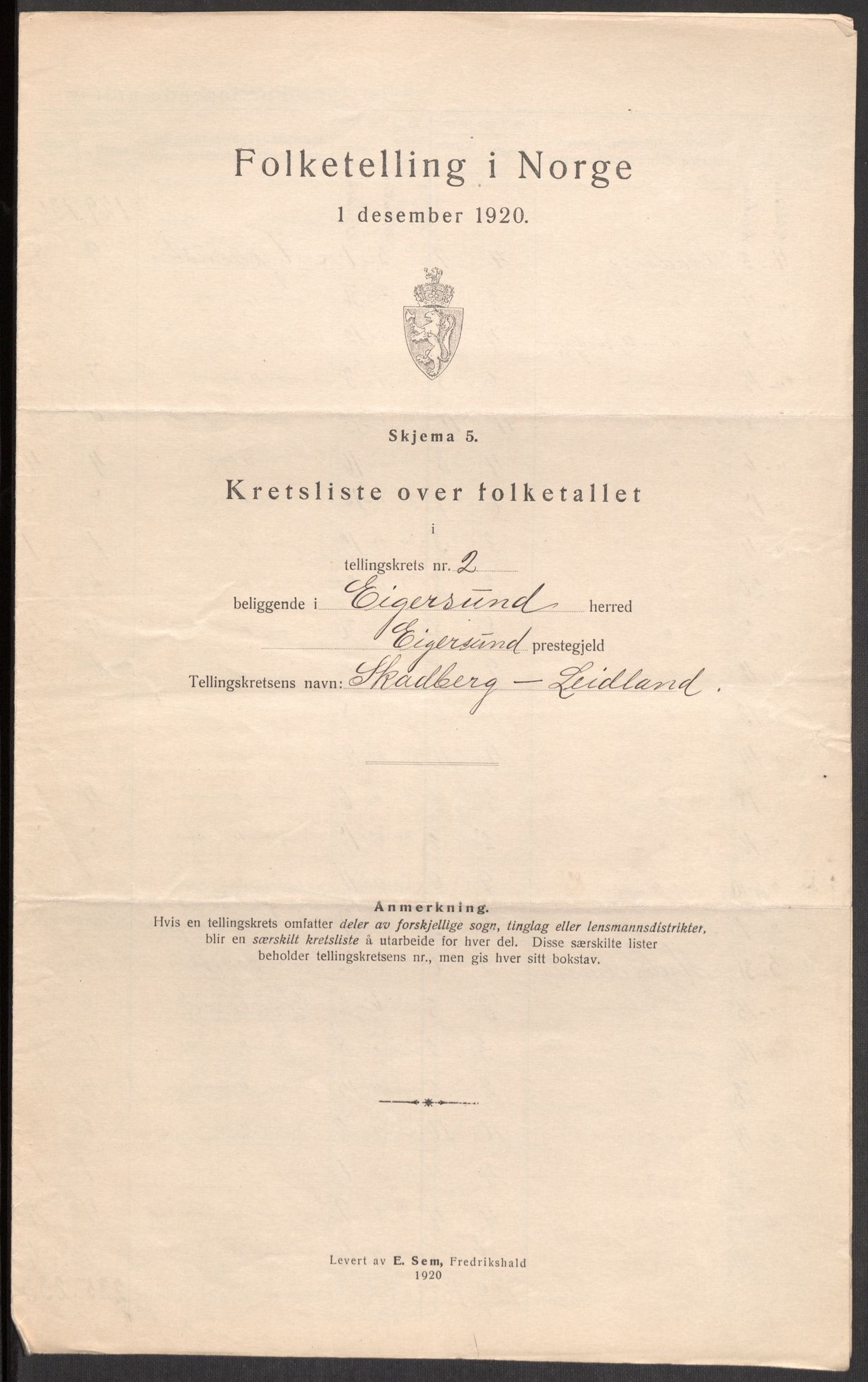 SAST, 1920 census for Eigersund, 1920, p. 10