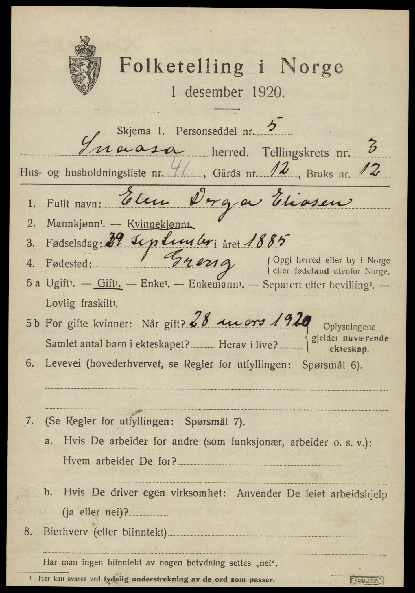 SAT, 1920 census for Snåsa, 1920, p. 1952