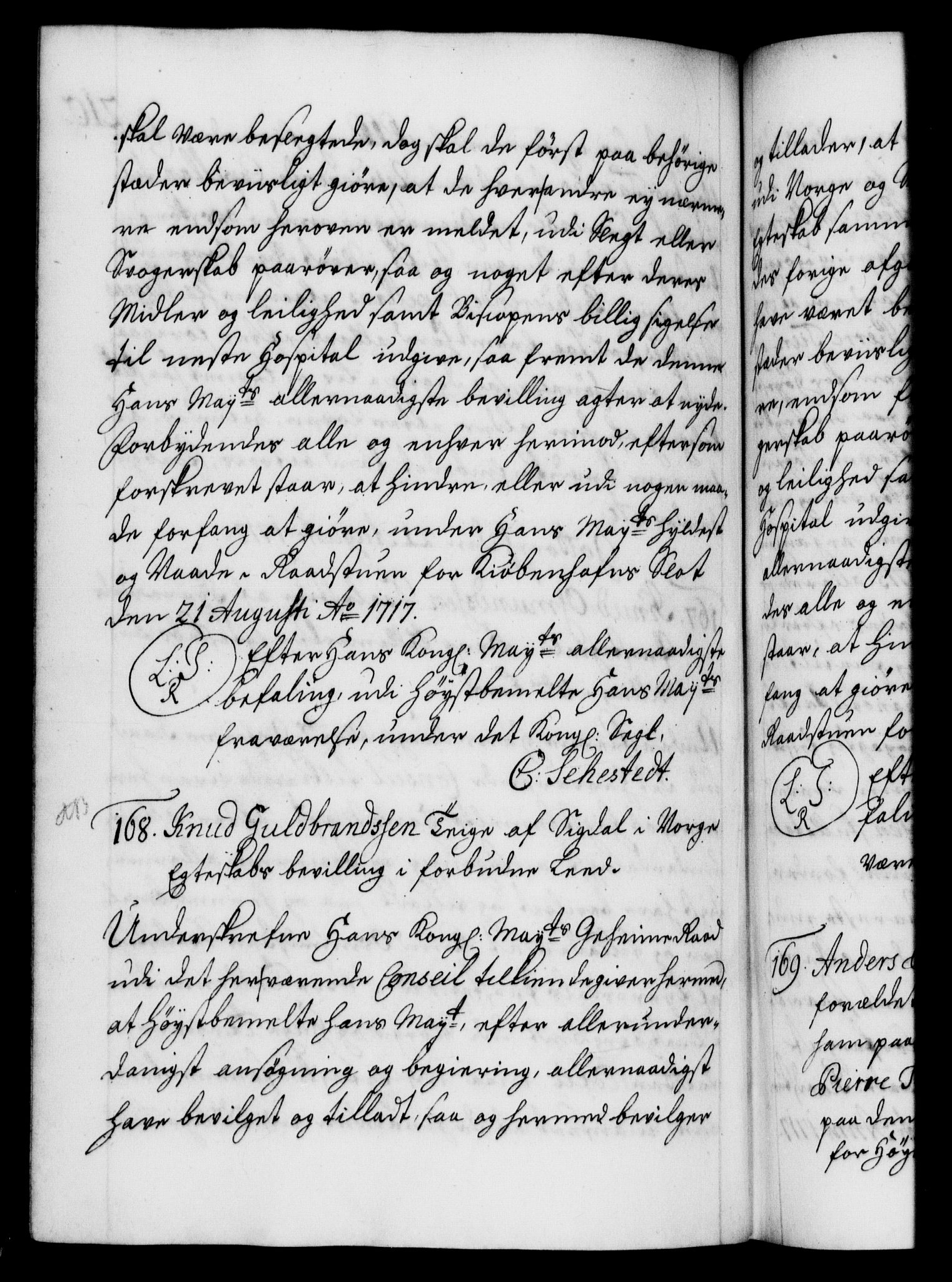 Danske Kanselli 1572-1799, AV/RA-EA-3023/F/Fc/Fca/Fcaa/L0022: Norske registre, 1716-1719, p. 210b