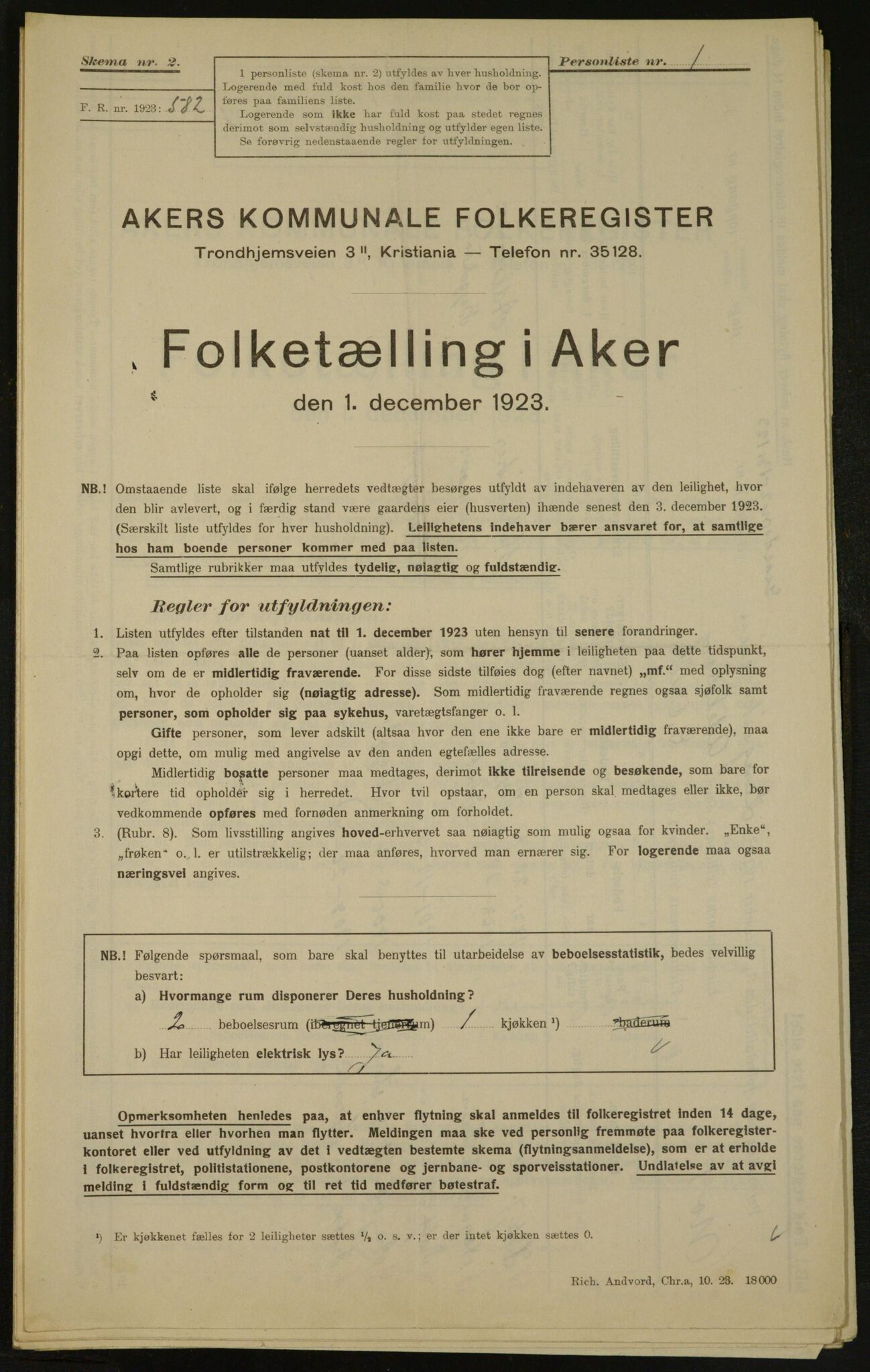 , Municipal Census 1923 for Aker, 1923, p. 3381