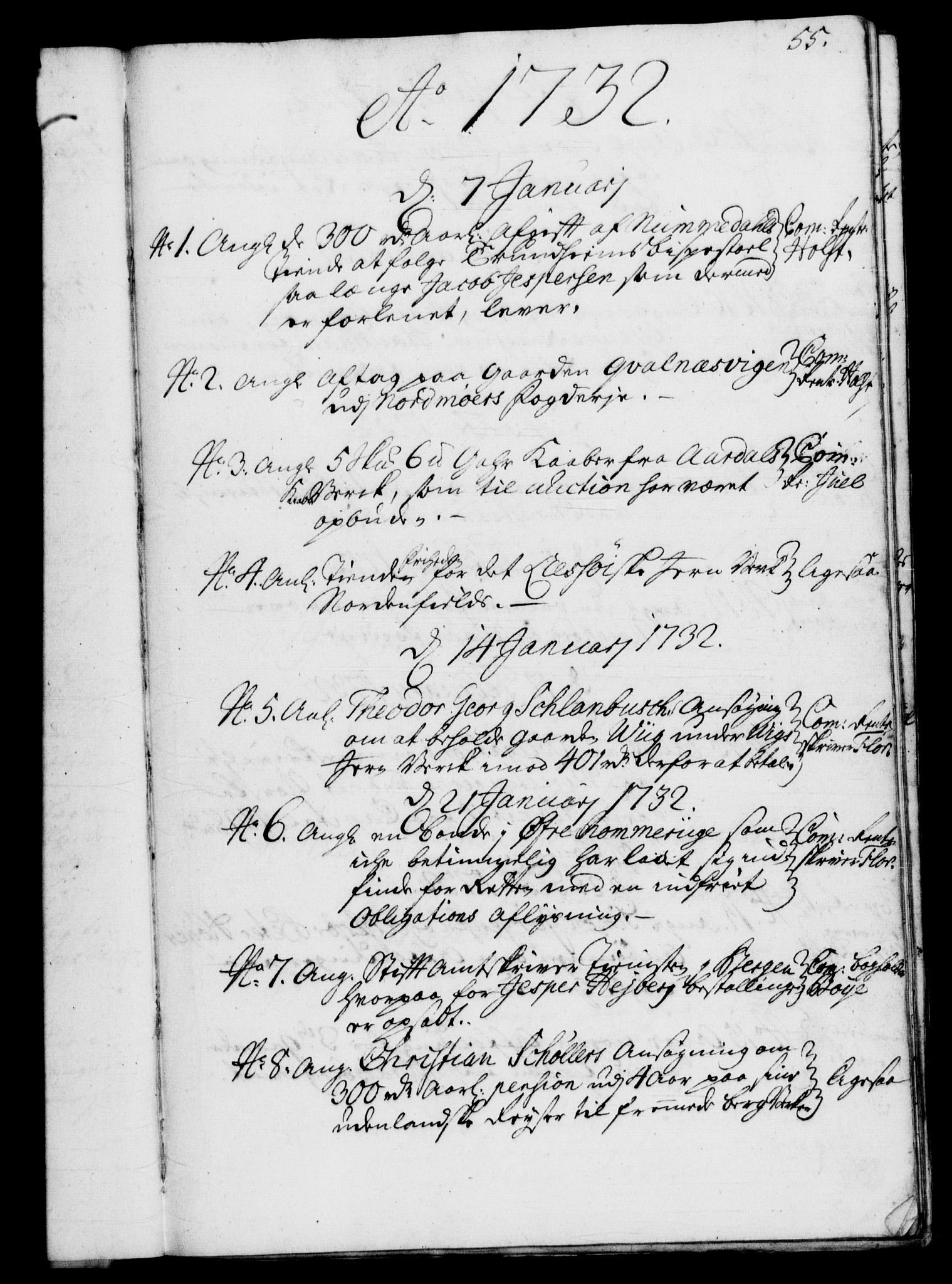Rentekammeret, Kammerkanselliet, RA/EA-3111/G/Gf/Gfb/L0003: Register til norske relasjons- og resolusjonsprotokoller (merket RK 52.98), 1729-1736, p. 55