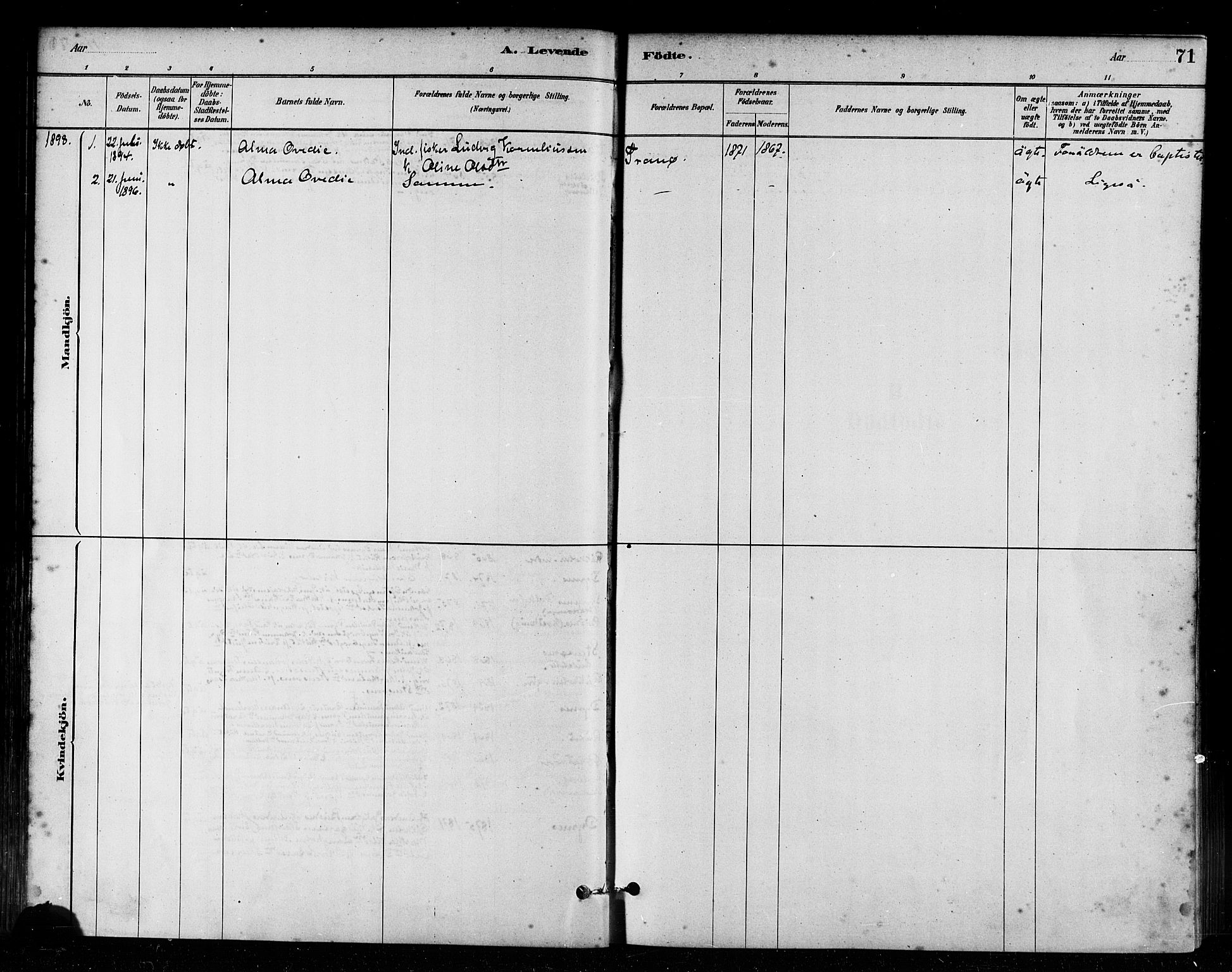 Ministerialprotokoller, klokkerbøker og fødselsregistre - Møre og Romsdal, SAT/A-1454/582/L0947: Parish register (official) no. 582A01, 1880-1900, p. 71
