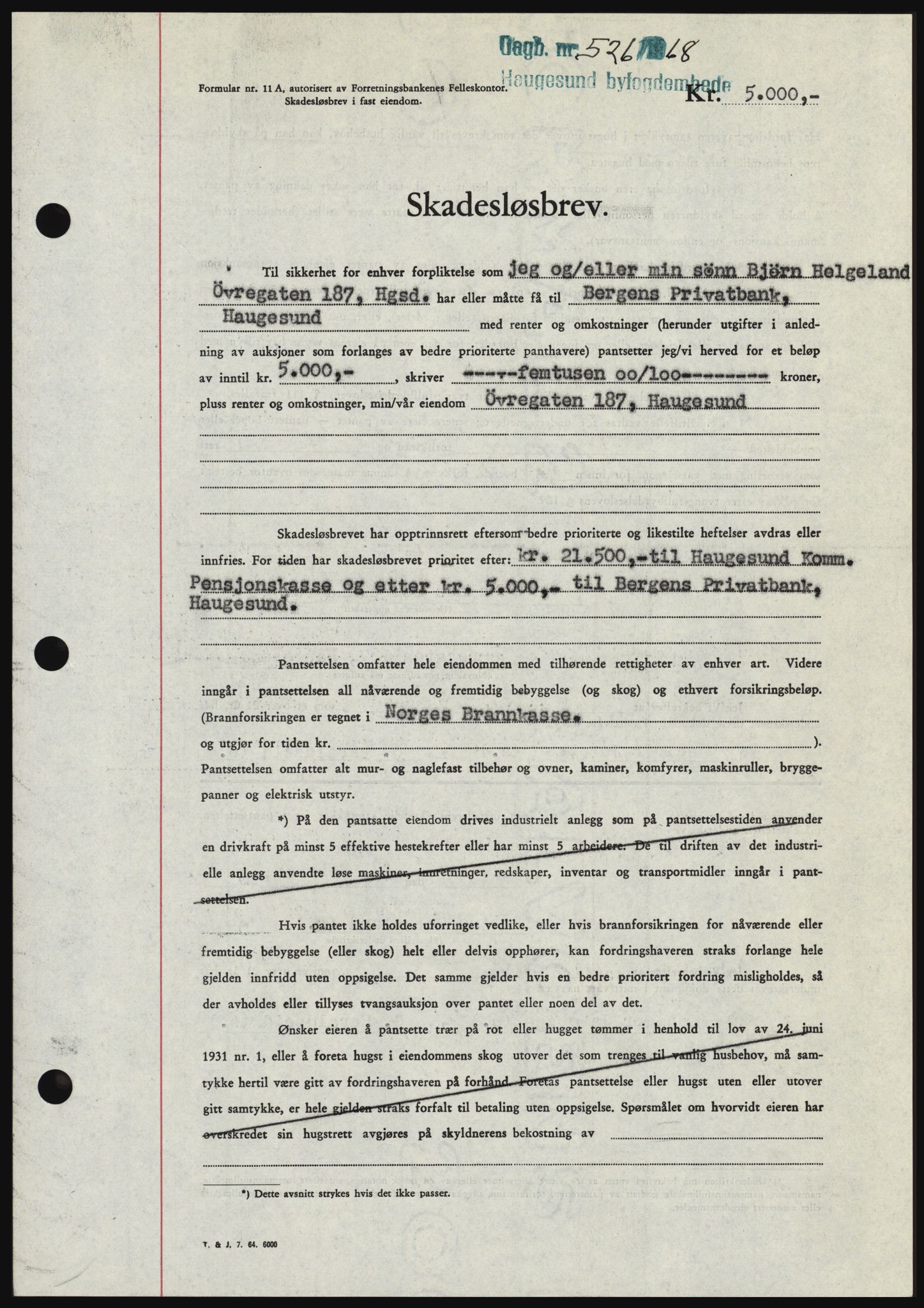 Haugesund tingrett, SAST/A-101415/01/II/IIC/L0058: Mortgage book no. B 58, 1967-1968, Diary no: : 526/1968