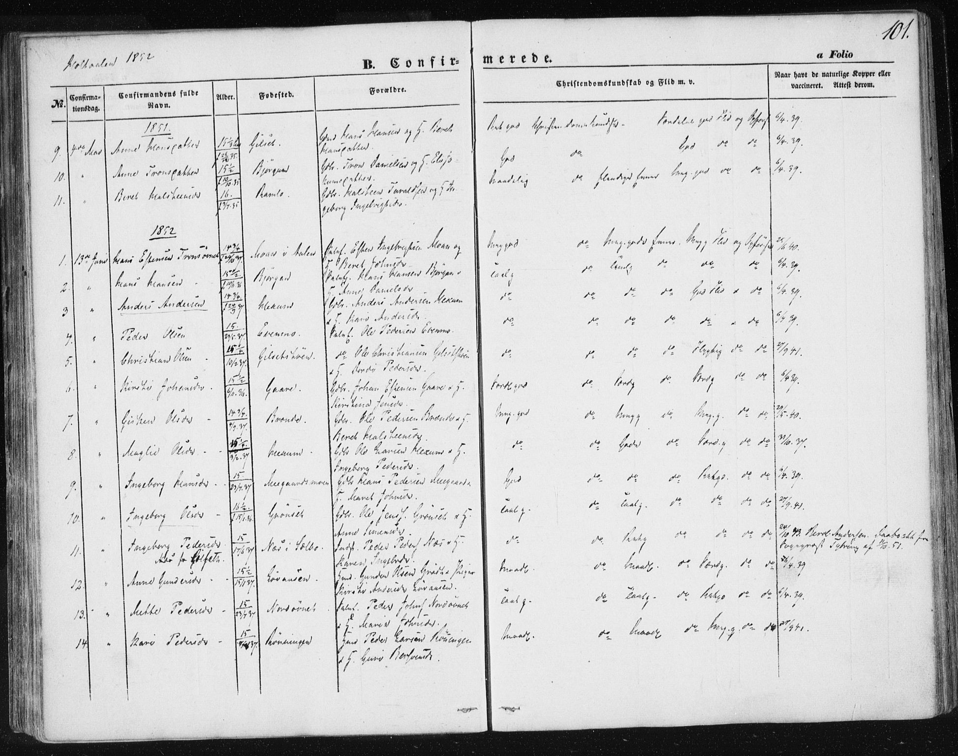 Ministerialprotokoller, klokkerbøker og fødselsregistre - Sør-Trøndelag, SAT/A-1456/685/L0963: Parish register (official) no. 685A06 /1, 1846-1859, p. 101