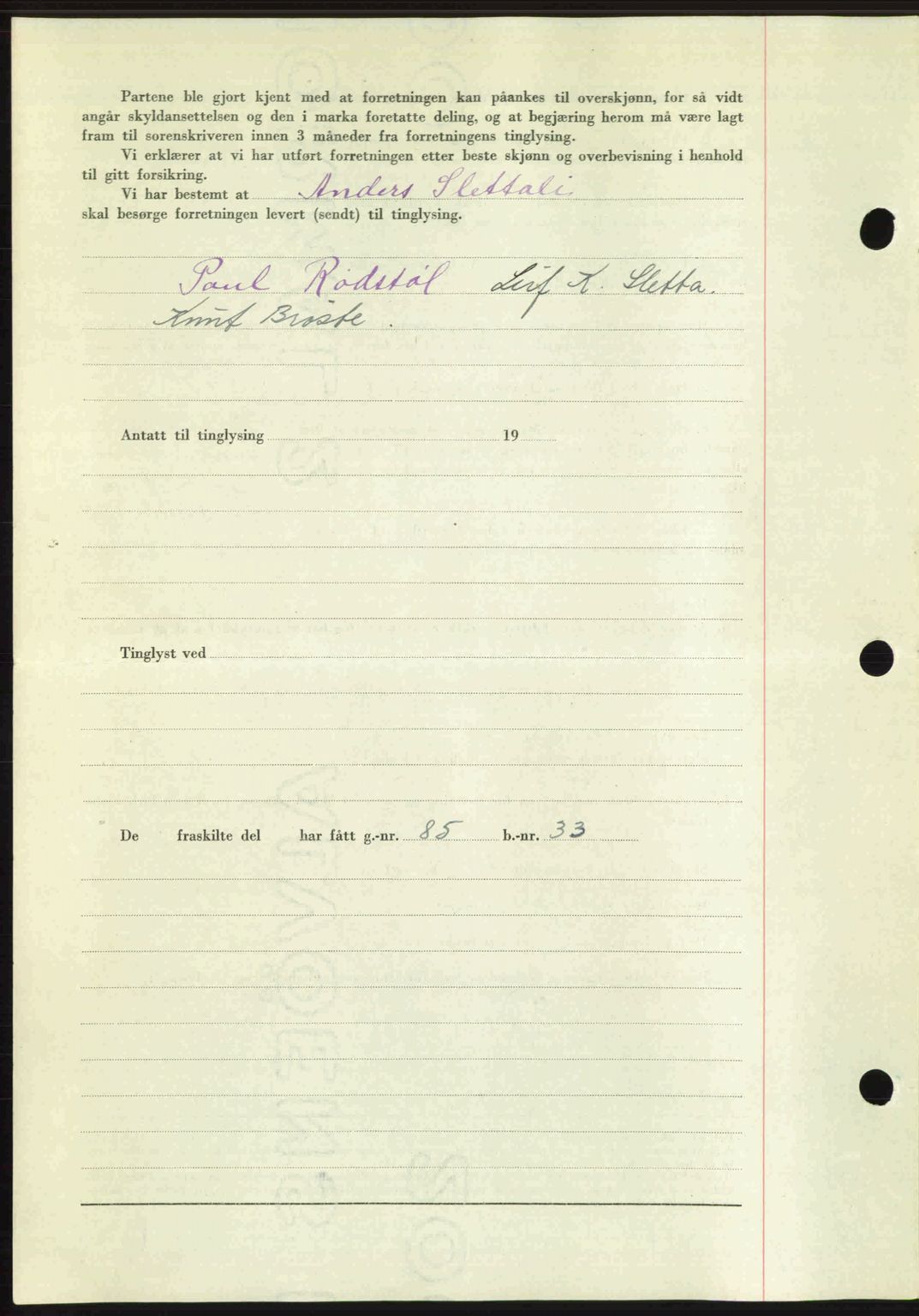 Romsdal sorenskriveri, SAT/A-4149/1/2/2C: Mortgage book no. A22, 1947-1947, Diary no: : 982/1947
