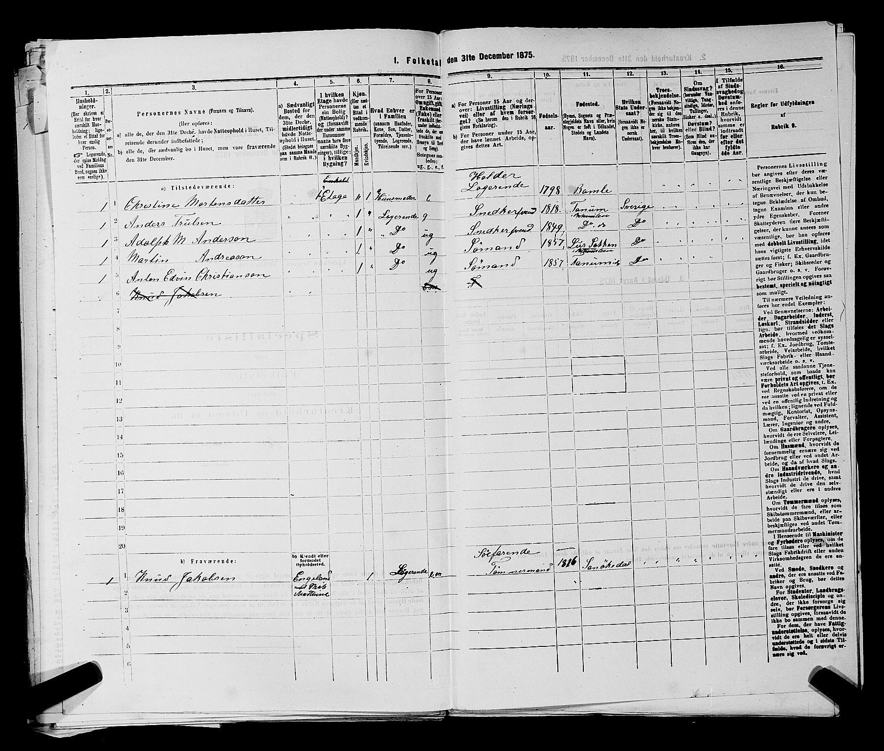 SAKO, 1875 census for 0801P Kragerø, 1875, p. 591