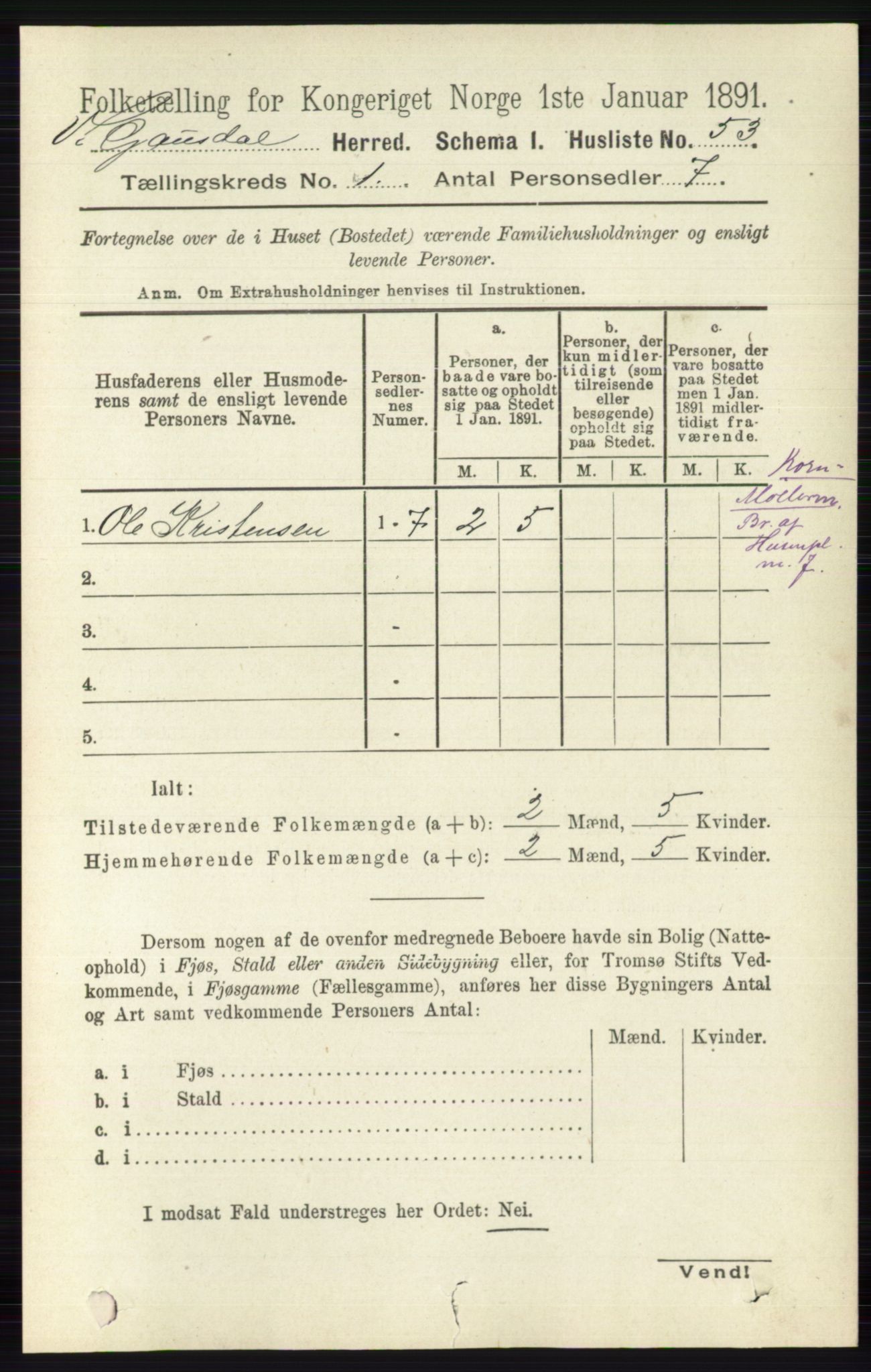 RA, 1891 census for 0523 Vestre Gausdal, 1891, p. 76