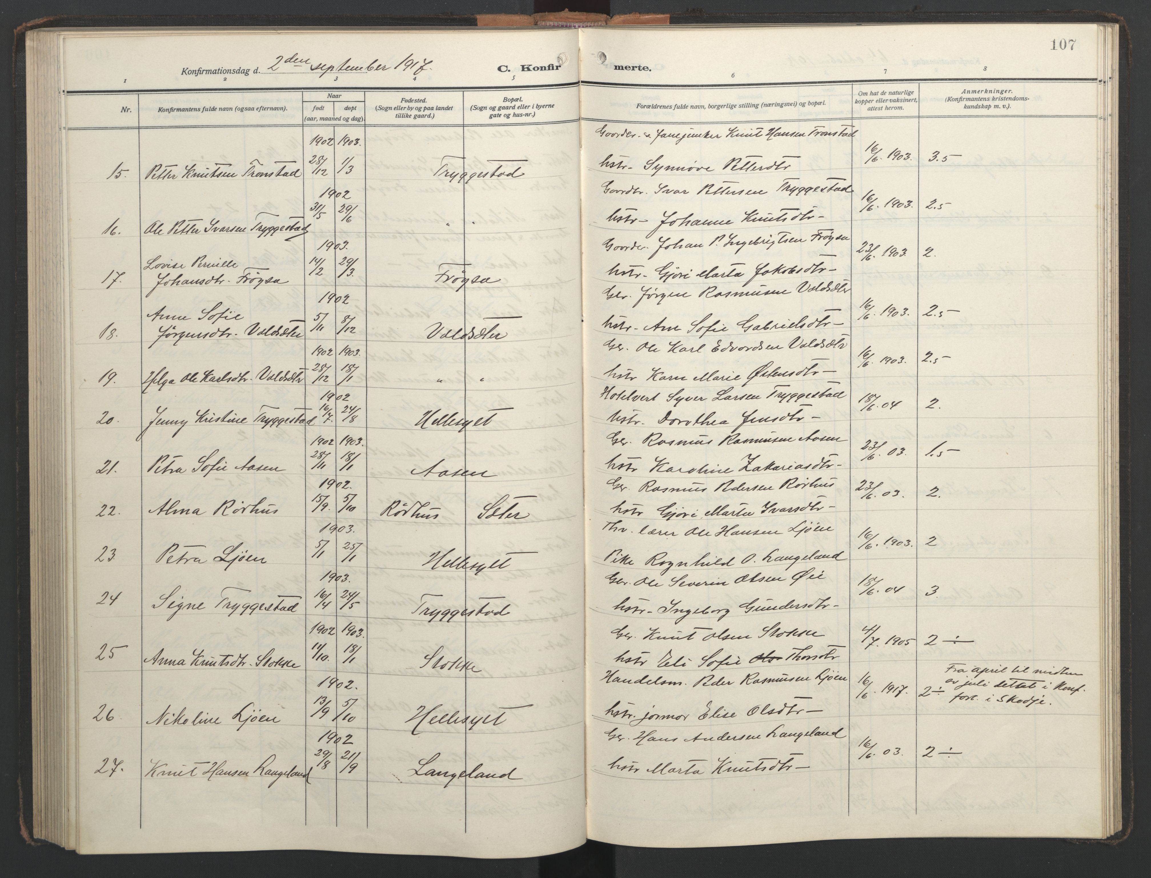 Ministerialprotokoller, klokkerbøker og fødselsregistre - Møre og Romsdal, AV/SAT-A-1454/517/L0232: Parish register (copy) no. 517C05, 1910-1946, p. 107