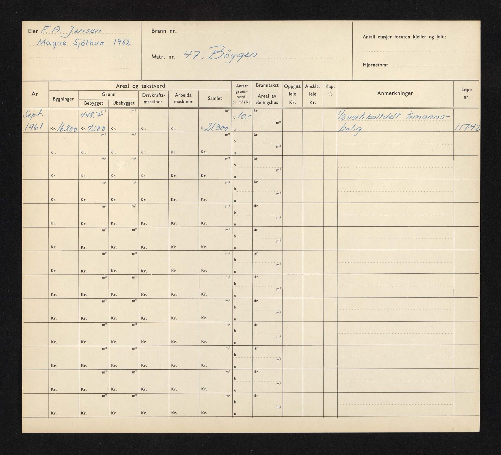 Stavanger kommune. Skattetakstvesenet, BYST/A-0440/F/Fa/Faa/L0008/0004: Skattetakstkort / Bøygen 45 - Bådegata 10