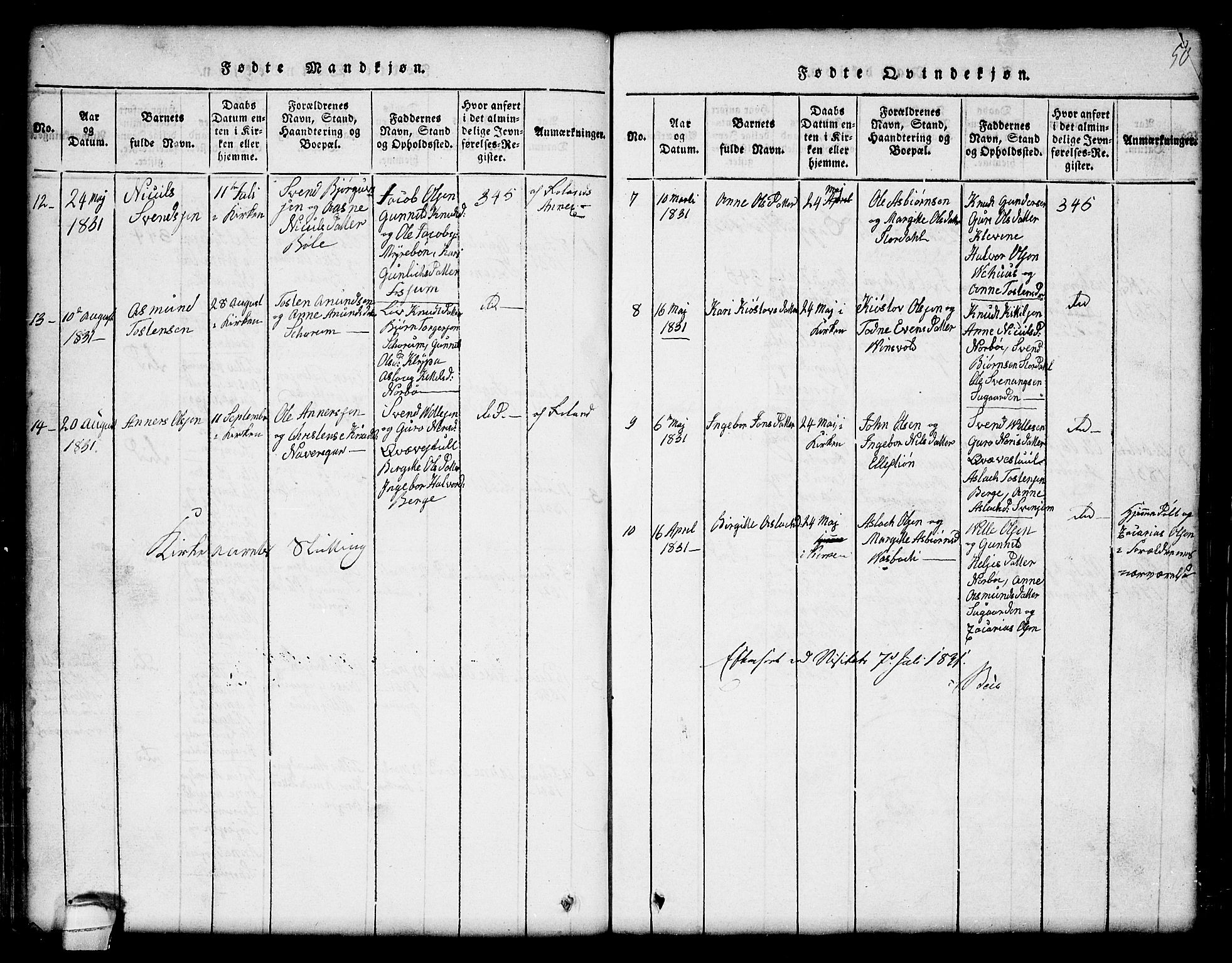 Seljord kirkebøker, SAKO/A-20/G/Gc/L0001: Parish register (copy) no. III 1, 1815-1849, p. 50