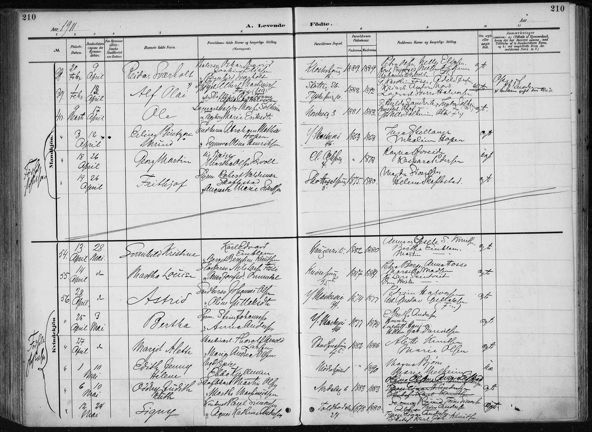 Nykirken Sokneprestembete, AV/SAB-A-77101/H/Haa/L0019: Parish register (official) no. B 7, 1904-1916, p. 210