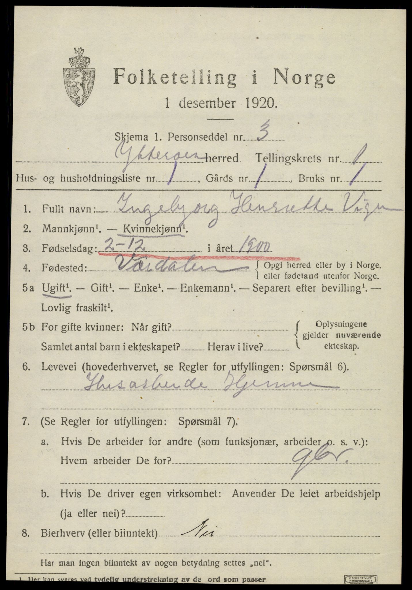 SAT, 1920 census for Ytterøy, 1920, p. 345