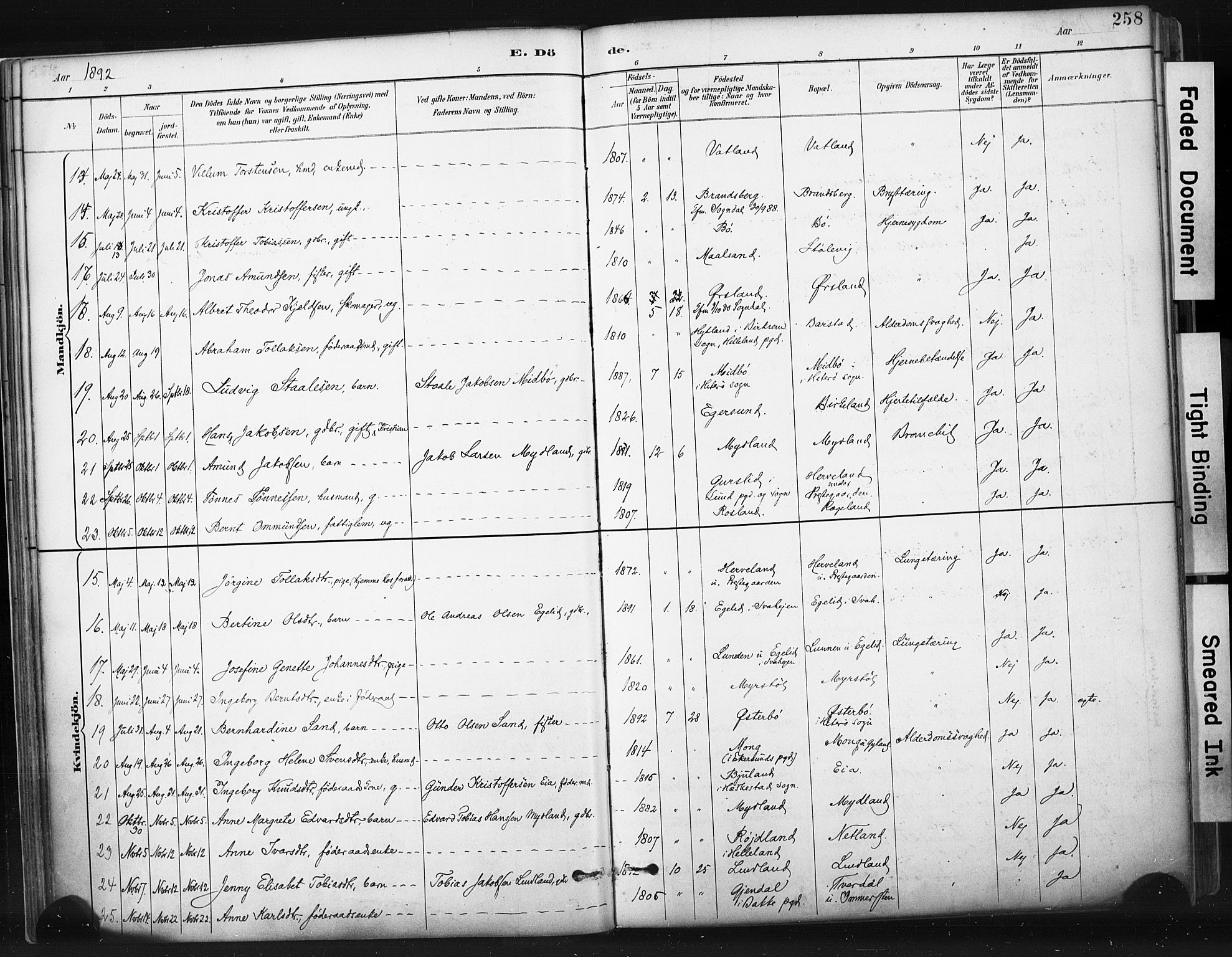 Sokndal sokneprestkontor, AV/SAST-A-101808: Parish register (official) no. A 11.2, 1887-1905, p. 258