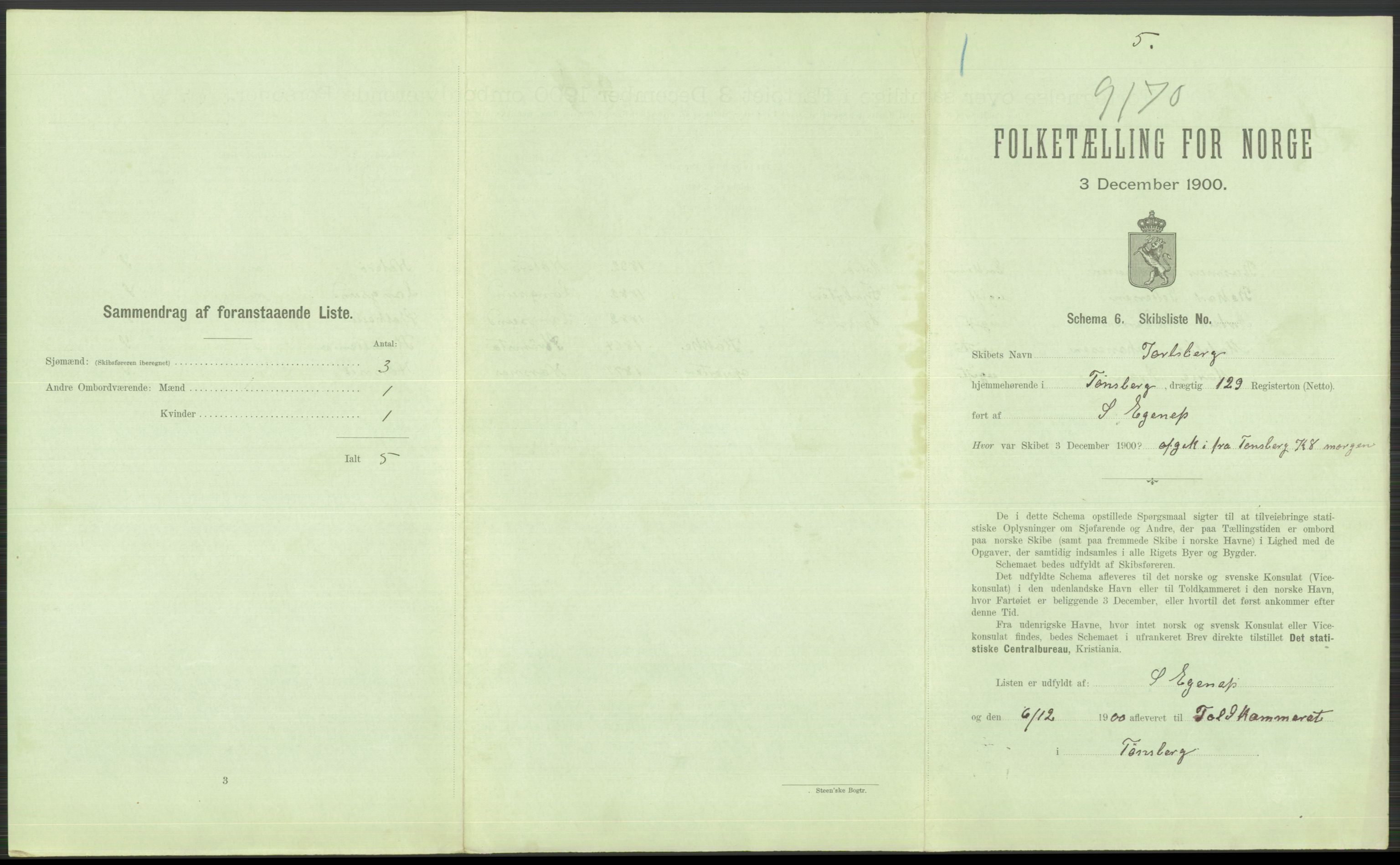 RA, 1900 Census - ship lists from ships in Norwegian harbours, harbours abroad and at sea, 1900, p. 475