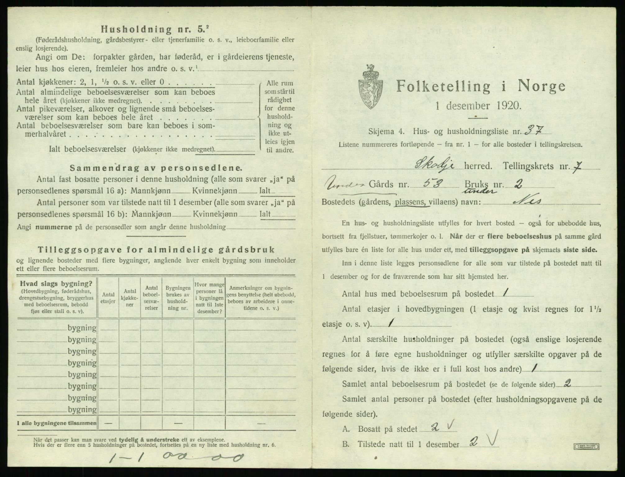 SAT, 1920 census for Skodje, 1920, p. 537