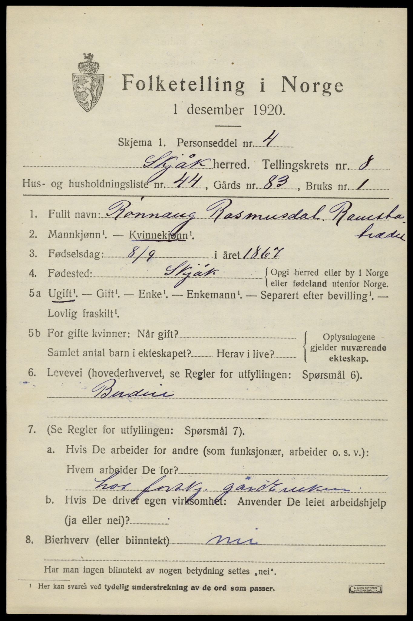 SAH, 1920 census for Skjåk, 1920, p. 4264