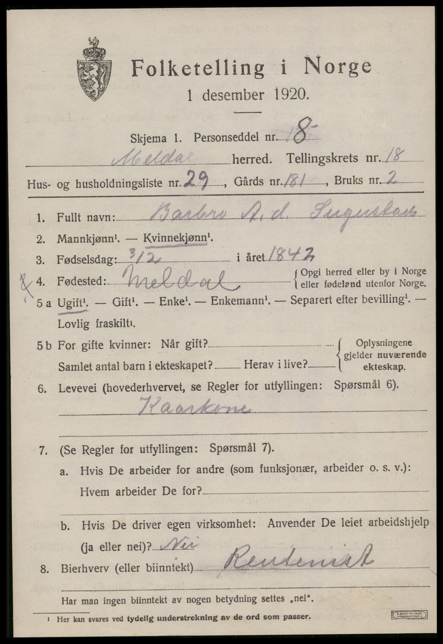 SAT, 1920 census for Meldal, 1920, p. 11727