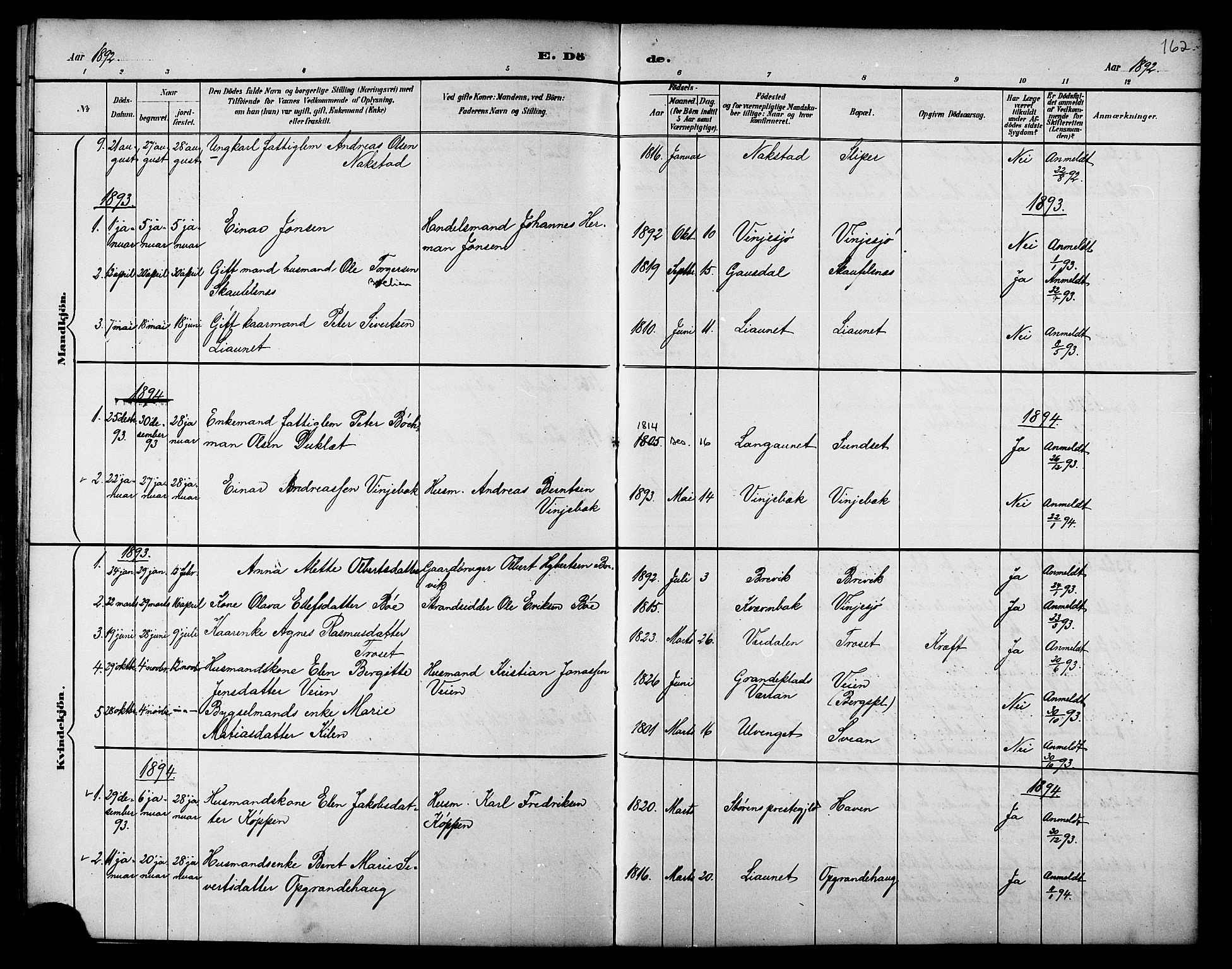 Ministerialprotokoller, klokkerbøker og fødselsregistre - Nord-Trøndelag, AV/SAT-A-1458/733/L0327: Parish register (copy) no. 733C02, 1888-1918, p. 162