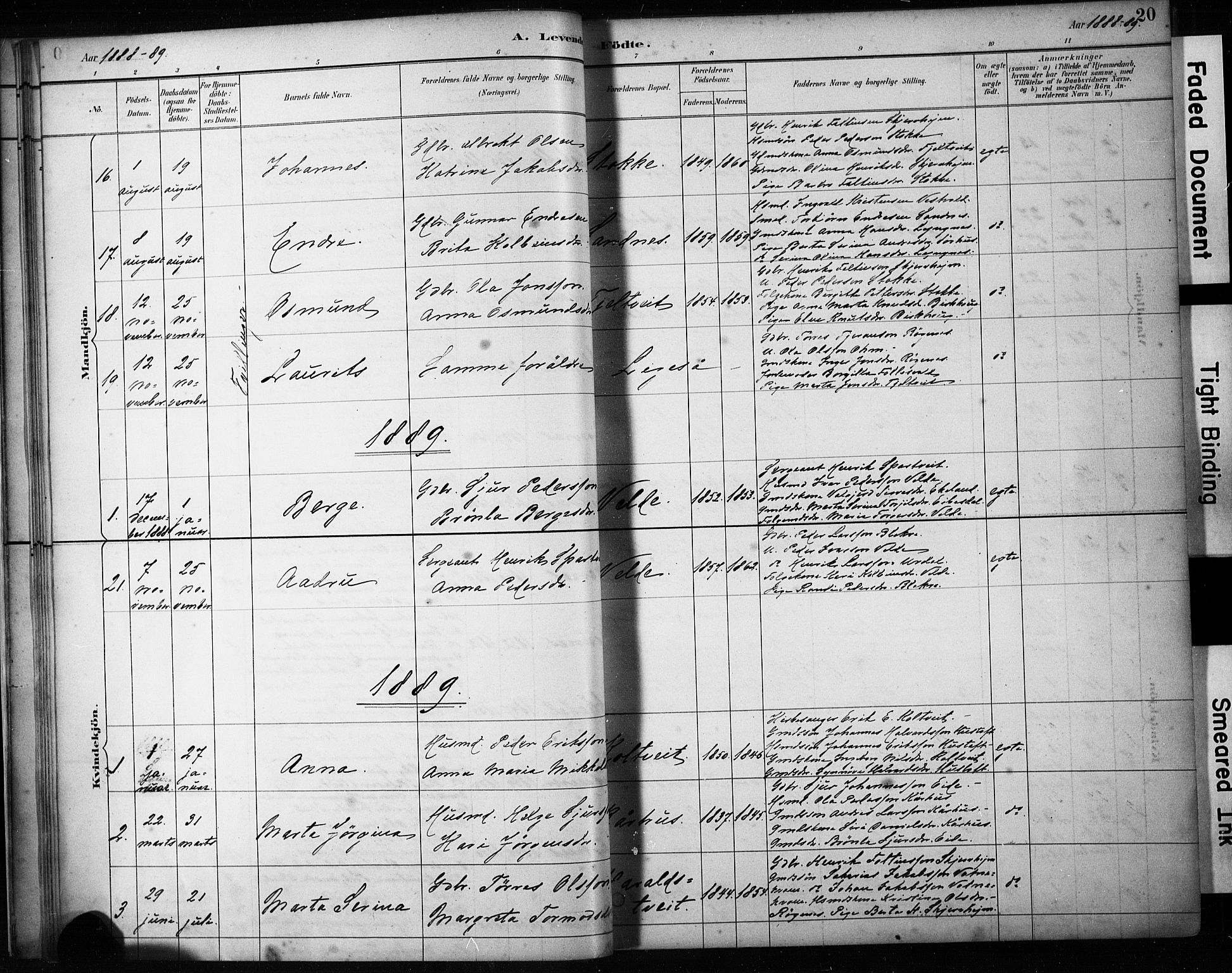 Skjold sokneprestkontor, AV/SAST-A-101847/H/Ha/Haa/L0009: Parish register (official) no. A 9, 1882-1898, p. 20