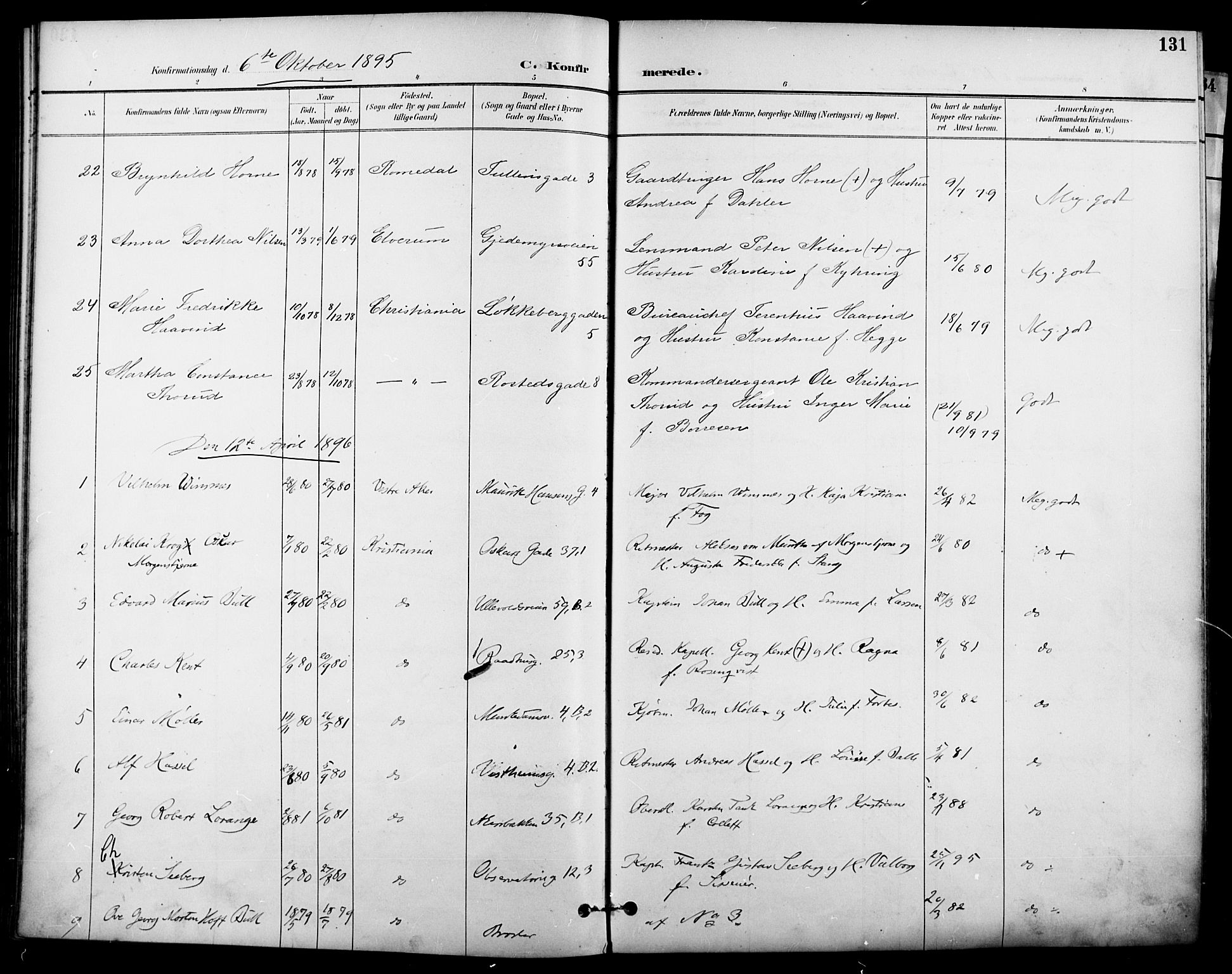 Garnisonsmenigheten Kirkebøker, SAO/A-10846/F/Fa/L0013: Parish register (official) no. 13, 1894-1904, p. 131