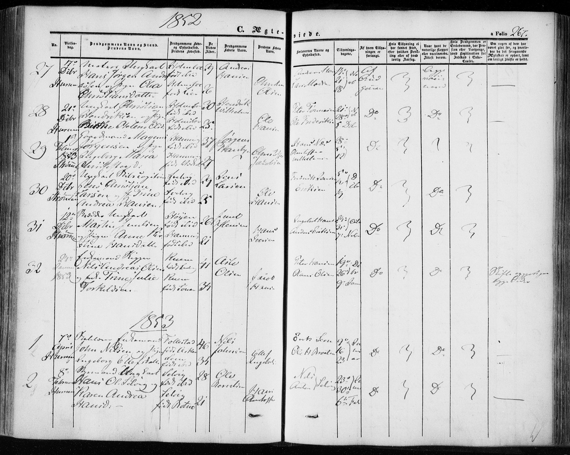 Hurum kirkebøker, SAKO/A-229/F/Fa/L0011: Parish register (official) no. 11, 1847-1860, p. 267