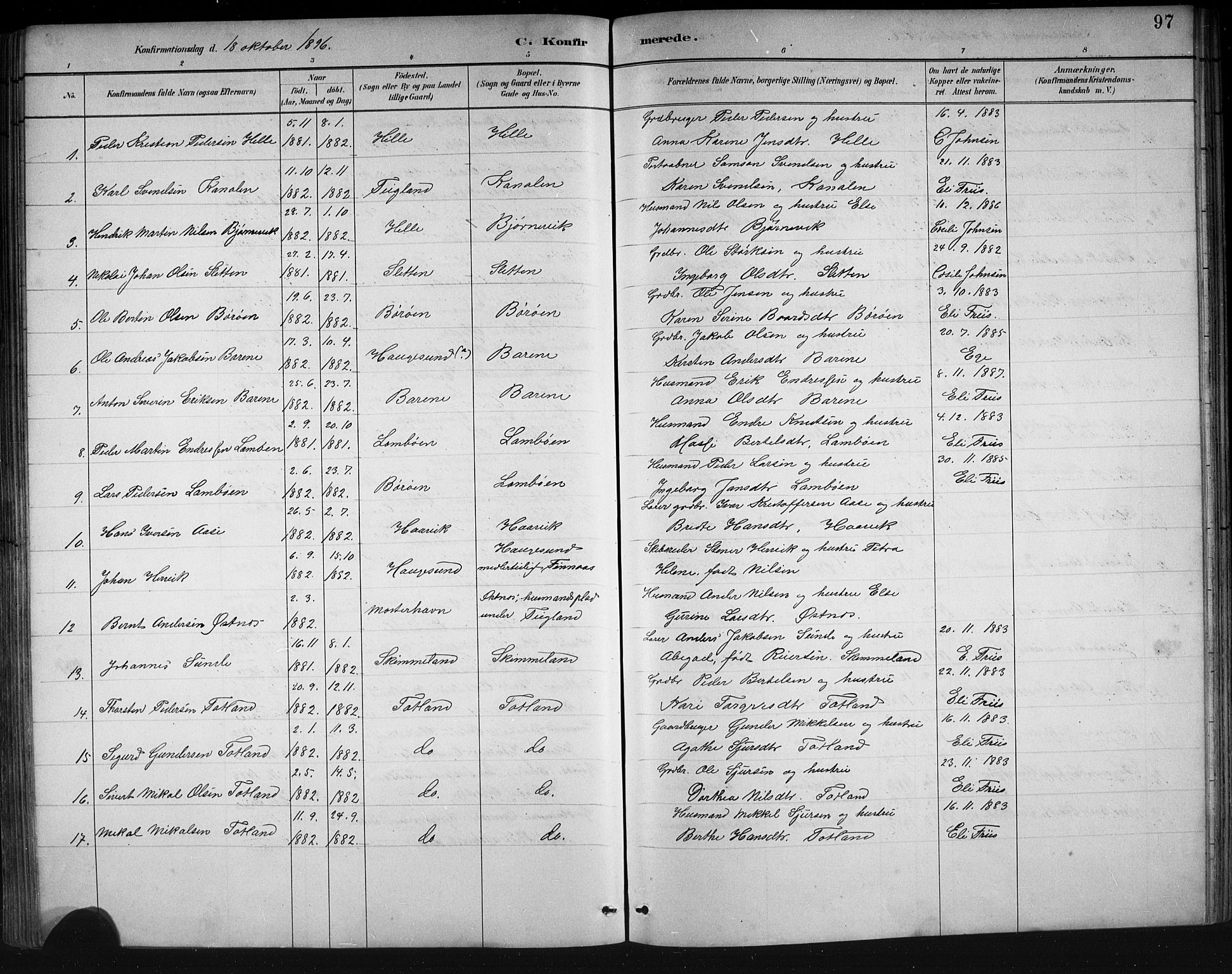 Finnås sokneprestembete, SAB/A-99925/H/Ha/Hab/Haba/L0003: Parish register (copy) no. A 3, 1883-1900, p. 97