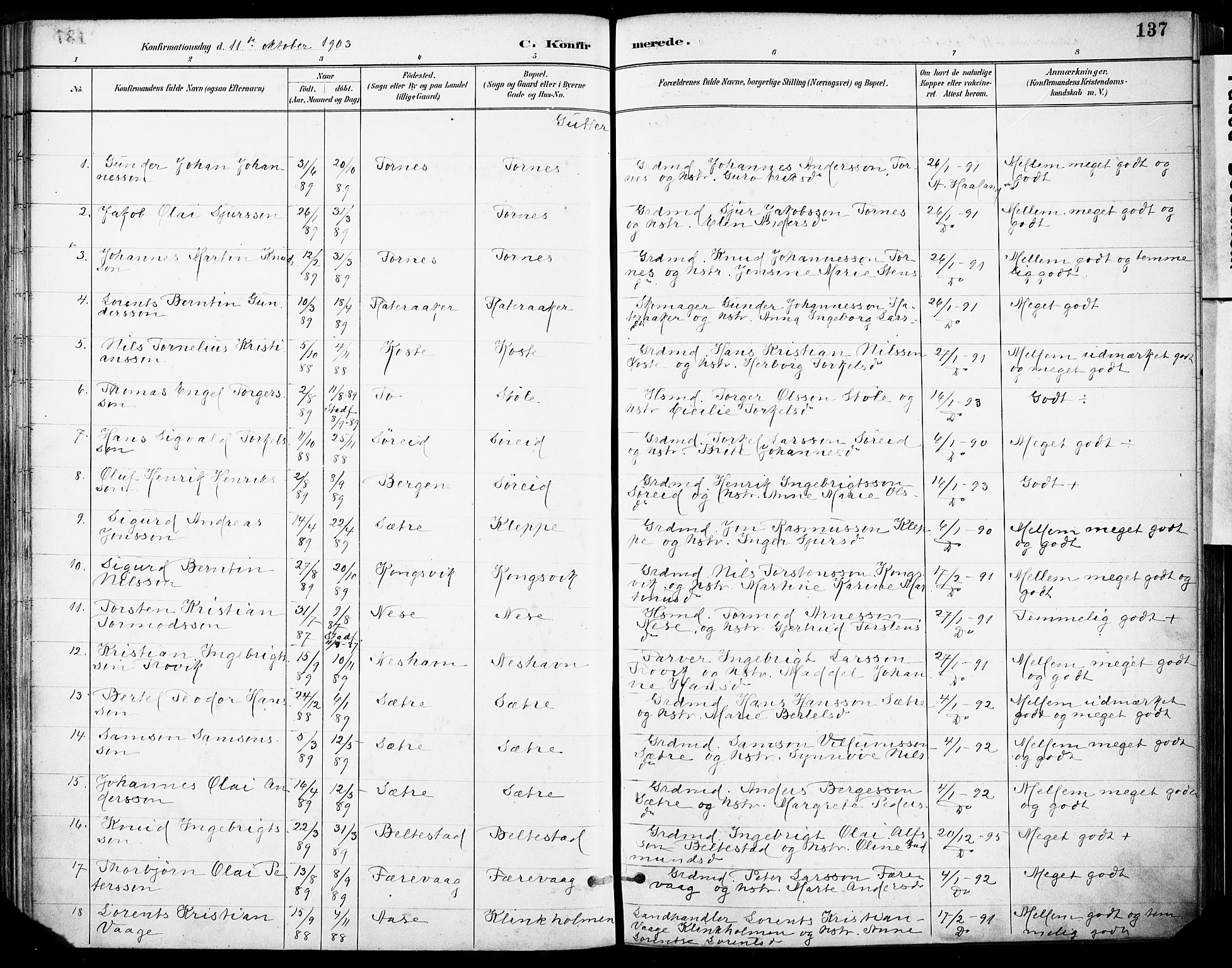 Tysnes sokneprestembete, AV/SAB-A-78601/H/Haa: Parish register (official) no. D 1, 1887-1904, p. 137