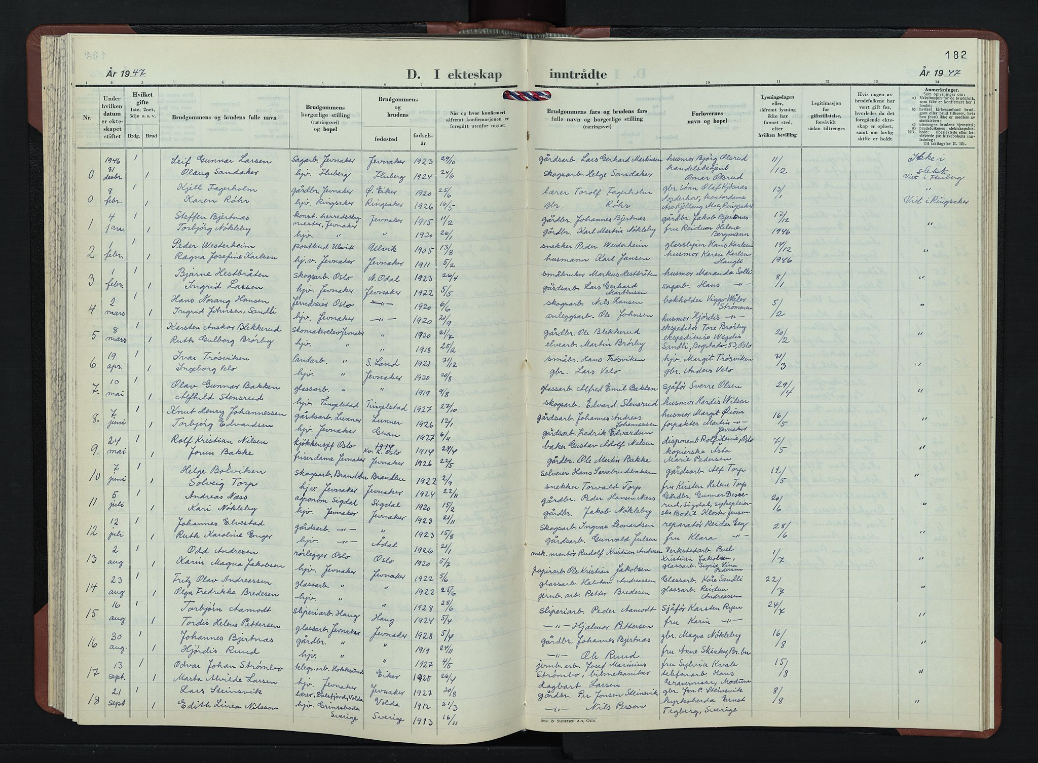 Jevnaker prestekontor, SAH/PREST-116/H/Ha/Hab/L0007: Parish register (copy) no. 7, 1943-1953, p. 182