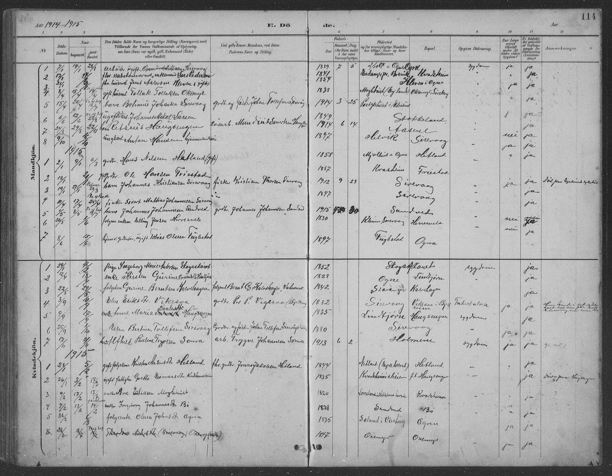 Eigersund sokneprestkontor, SAST/A-101807/S09: Parish register (copy) no. B 21, 1890-1915, p. 114