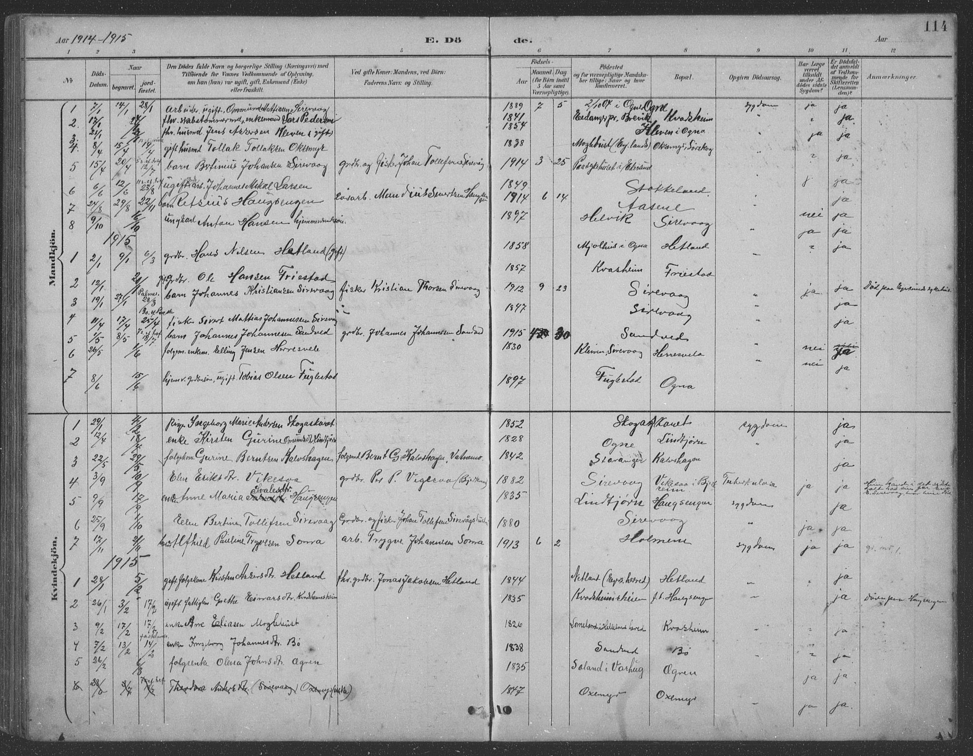 Eigersund sokneprestkontor, AV/SAST-A-101807/S09: Parish register (copy) no. B 21, 1890-1915, p. 114