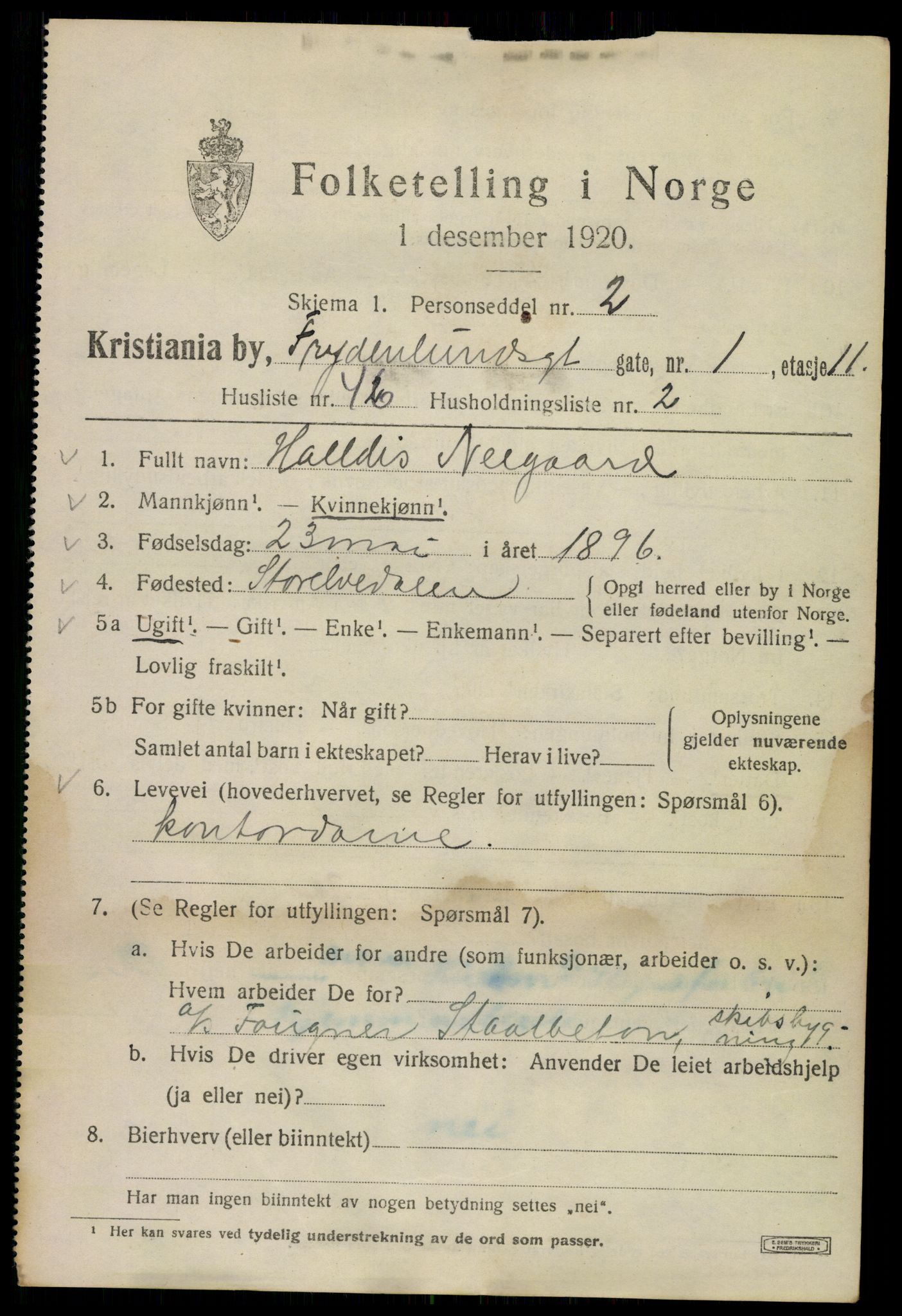 SAO, 1920 census for Kristiania, 1920, p. 243655