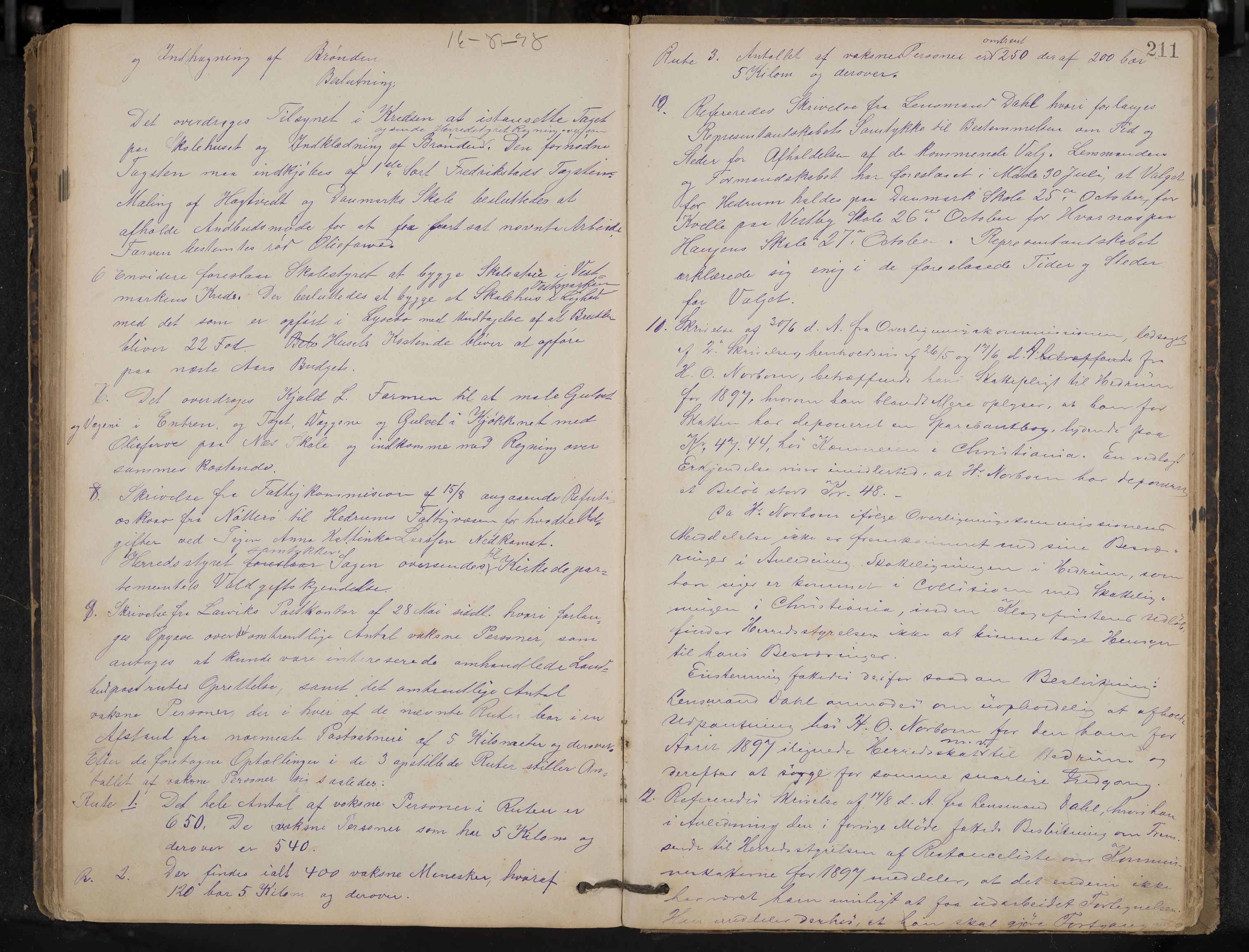 Hedrum formannskap og sentraladministrasjon, IKAK/0727021/A/Aa/L0004: Møtebok, 1888-1899, p. 211