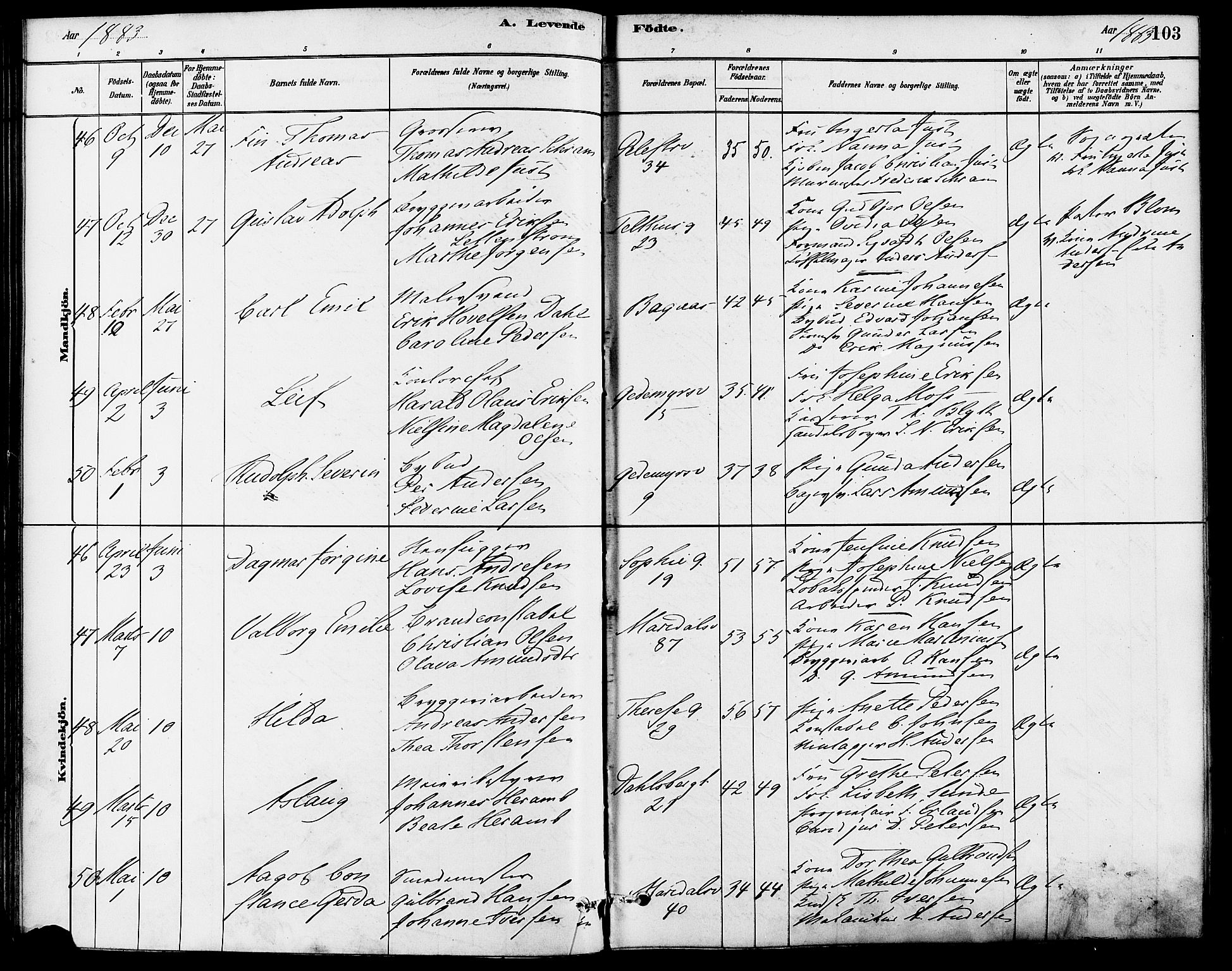 Gamle Aker prestekontor Kirkebøker, SAO/A-10617a/F/L0006: Parish register (official) no. 6, 1880-1887, p. 103