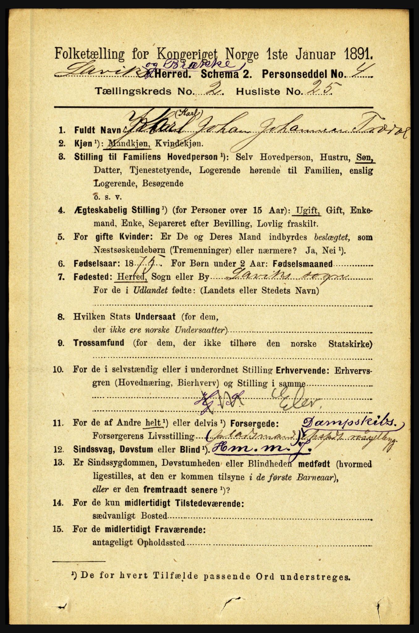 RA, 1891 census for 1415 Lavik og Brekke, 1891, p. 449