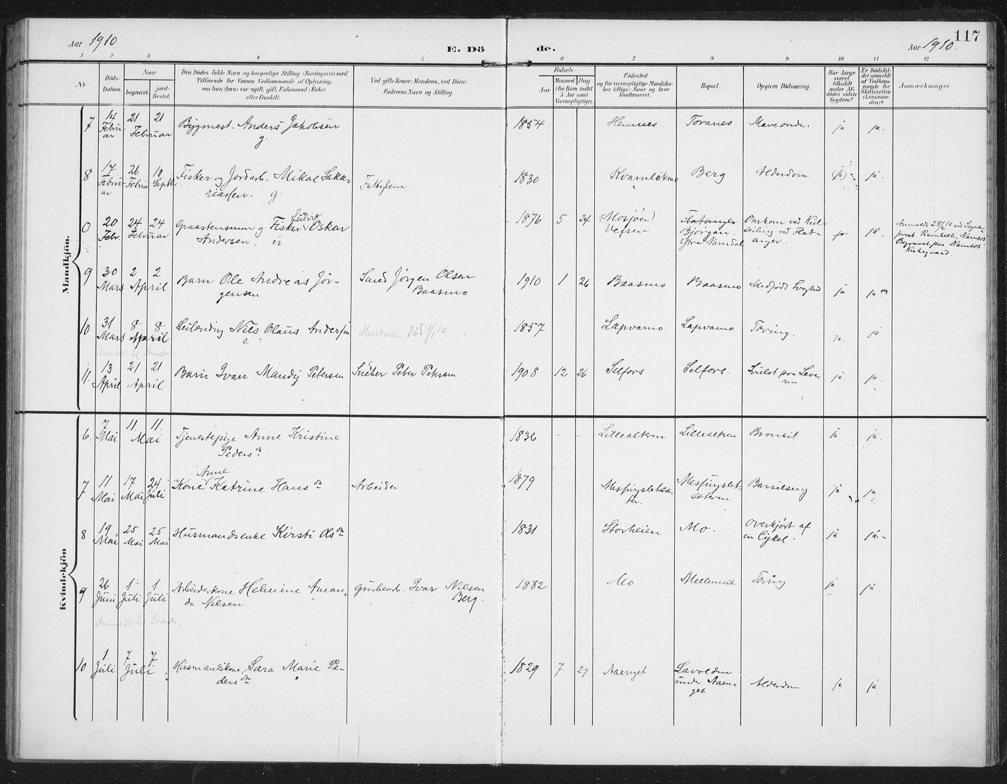 Ministerialprotokoller, klokkerbøker og fødselsregistre - Nordland, AV/SAT-A-1459/827/L0403: Parish register (official) no. 827A15, 1903-1912, p. 117