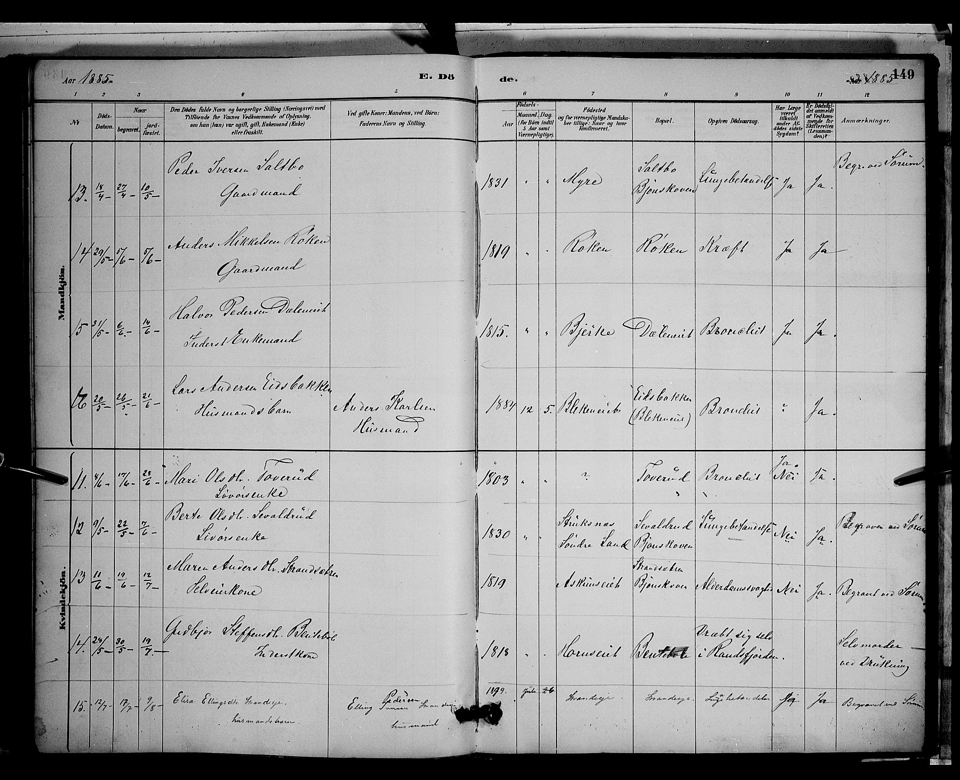Gran prestekontor, SAH/PREST-112/H/Ha/Hab/L0003: Parish register (copy) no. 3, 1882-1890, p. 149