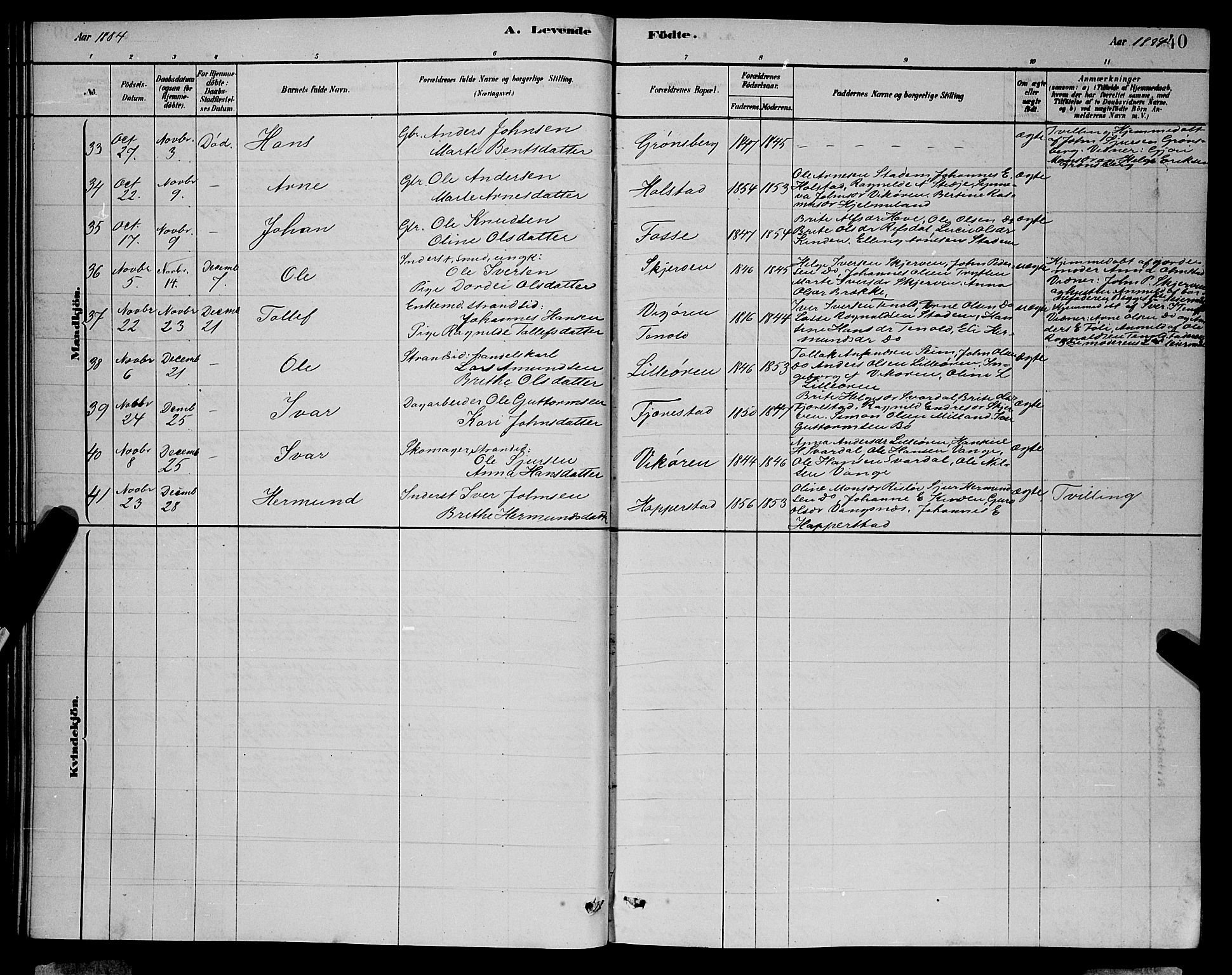 Vik sokneprestembete, SAB/A-81501: Parish register (copy) no. A 3, 1878-1894, p. 40