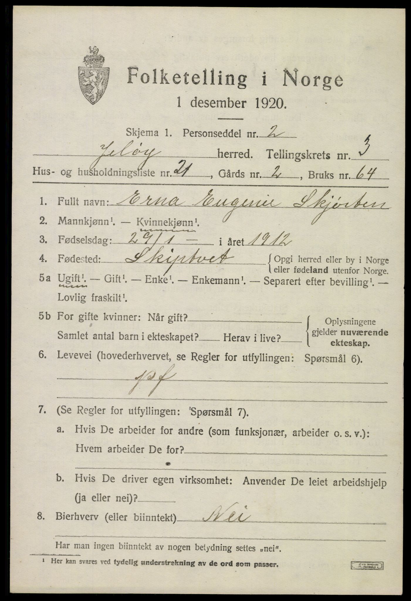 SAO, 1920 census for Moss land district, 1920, p. 3239