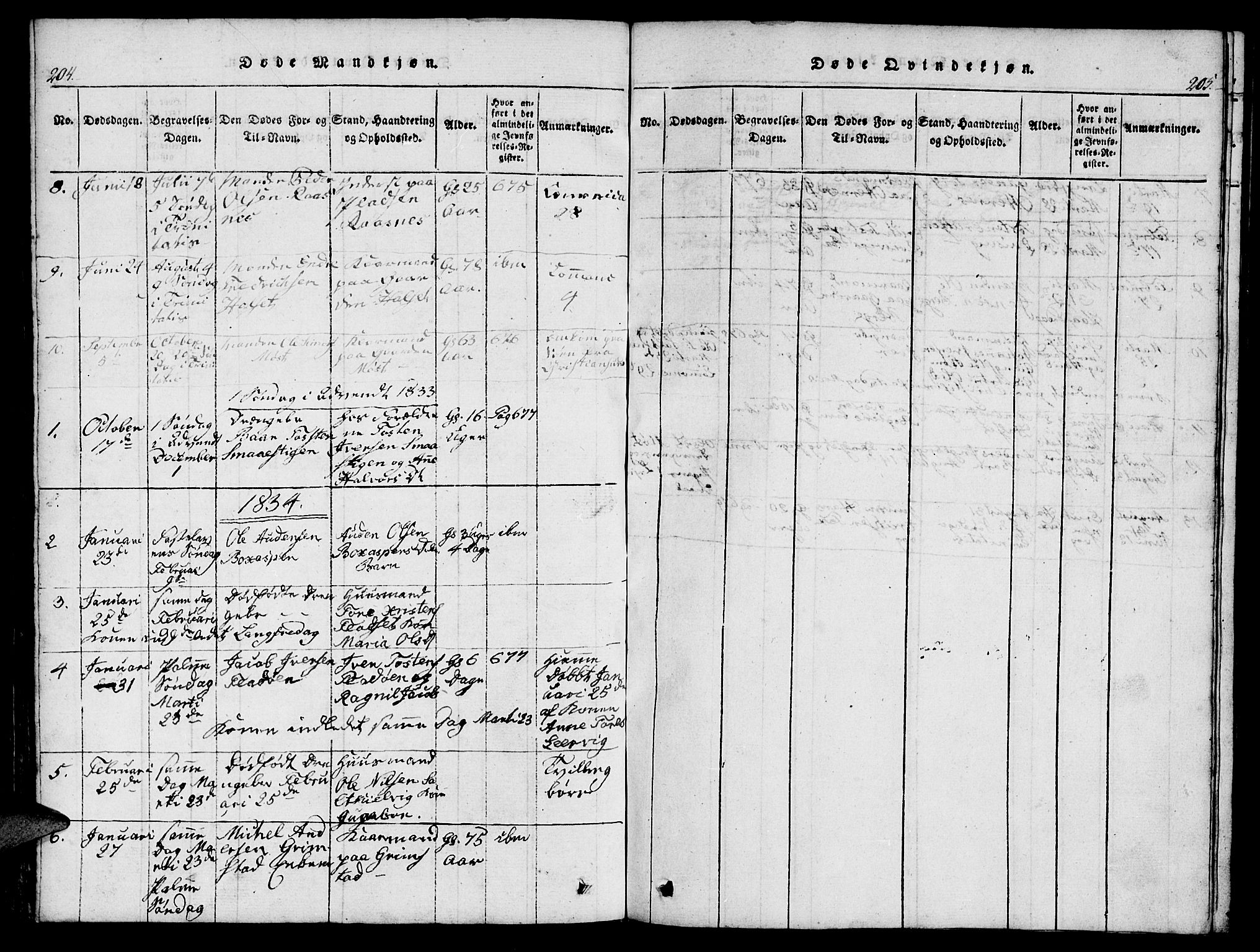 Ministerialprotokoller, klokkerbøker og fødselsregistre - Møre og Romsdal, AV/SAT-A-1454/573/L0873: Parish register (copy) no. 573C01, 1819-1834, p. 204-205